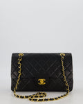 *AMAZING CONDITION* Chanel Black Vintage Medium Classic Double Flap Bag in Lambskin Leather with 24K Gold Hardware