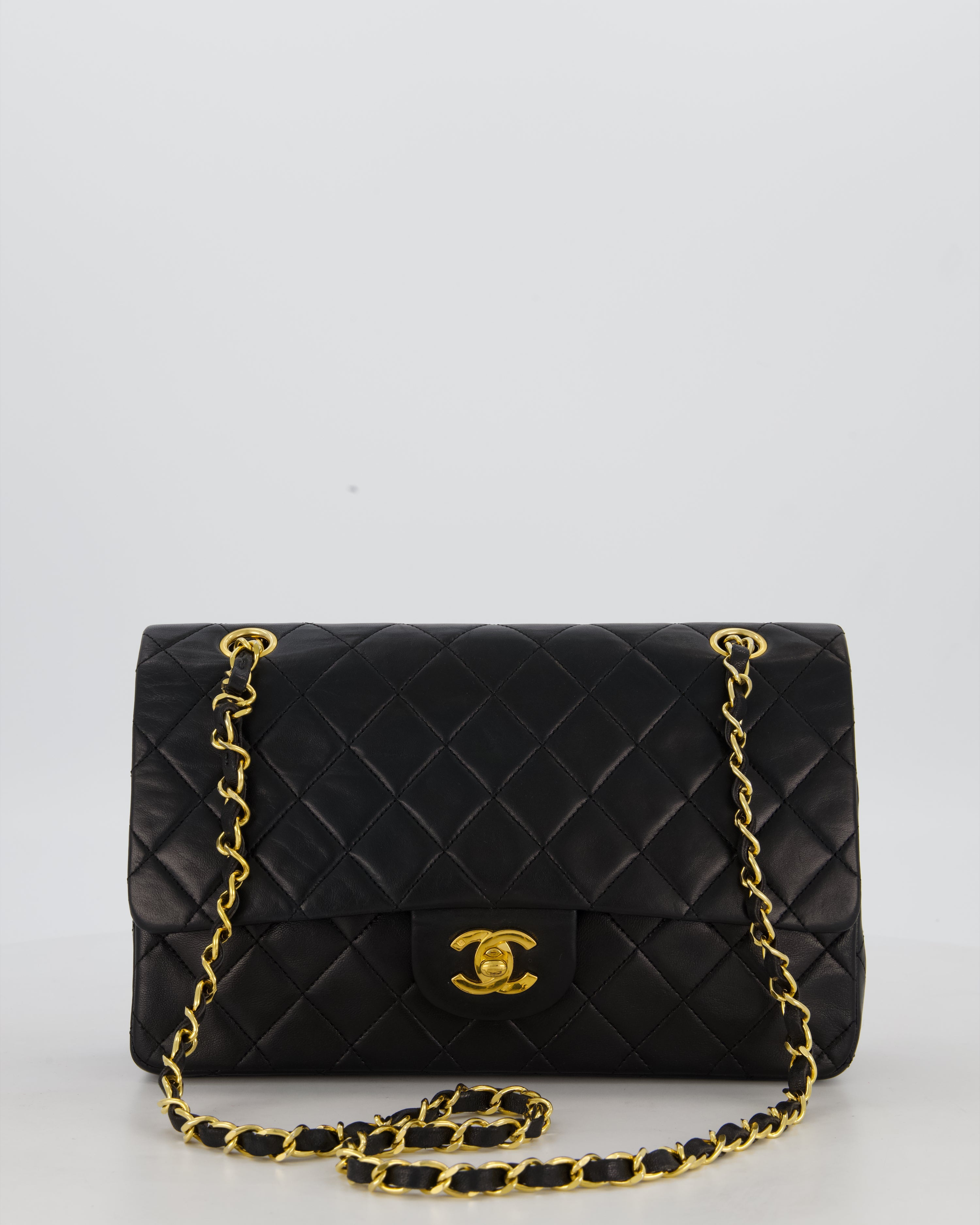*AMAZING CONDITION* Chanel Black Vintage Medium Classic Double Flap Bag in Lambskin Leather with 24K Gold Hardware