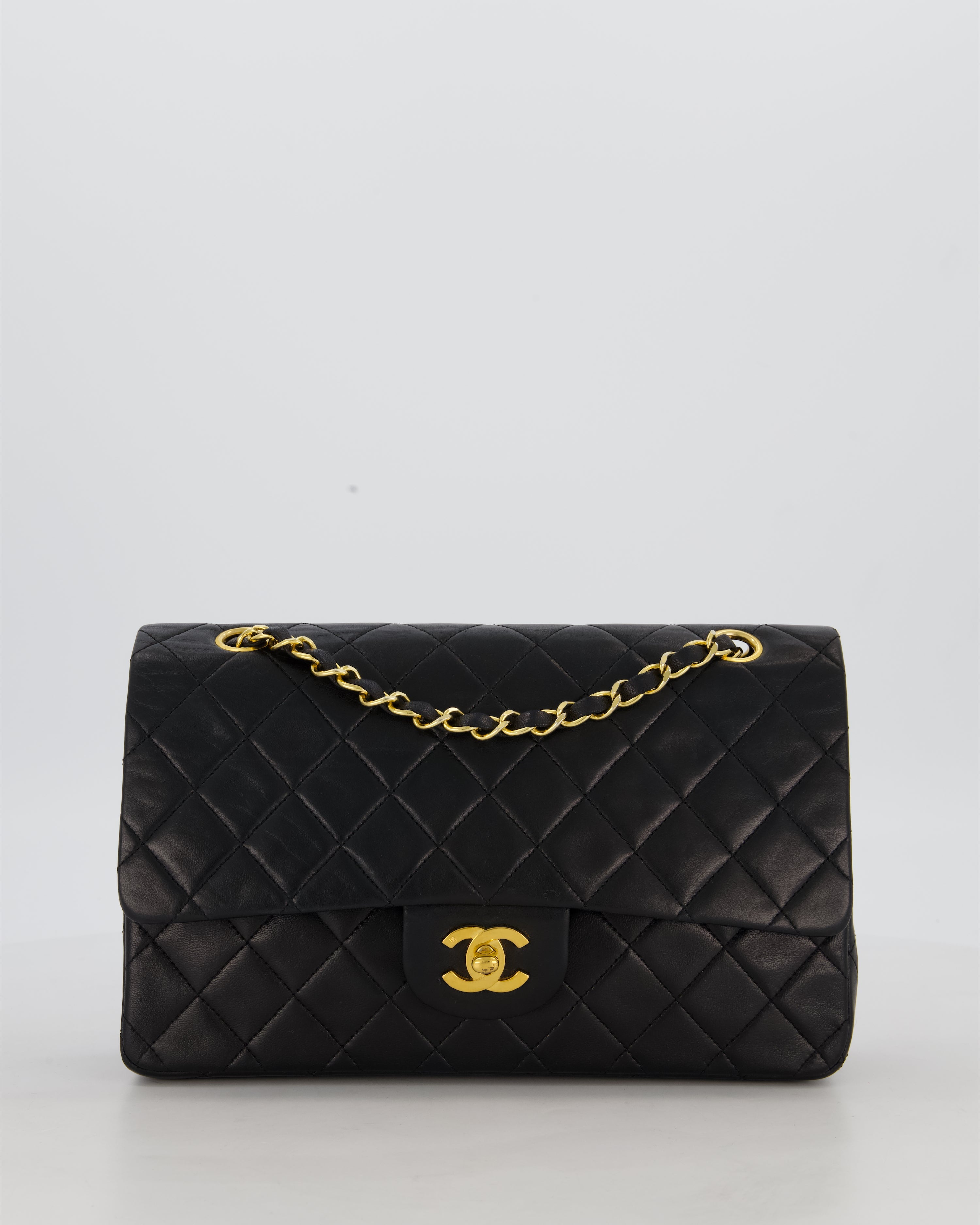 *AMAZING CONDITION* Chanel Black Vintage Medium Classic Double Flap Bag in Lambskin Leather with 24K Gold Hardware