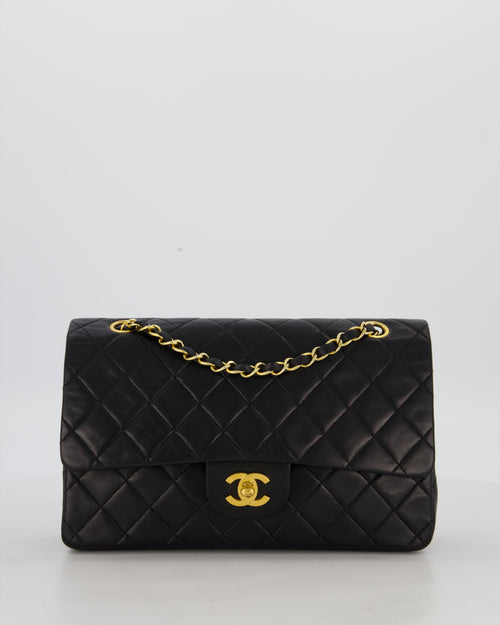 *AMAZING CONDITION* Chanel Black Vintage Medium Classic Double Flap Bag in Lambskin Leather with 24K Gold Hardware