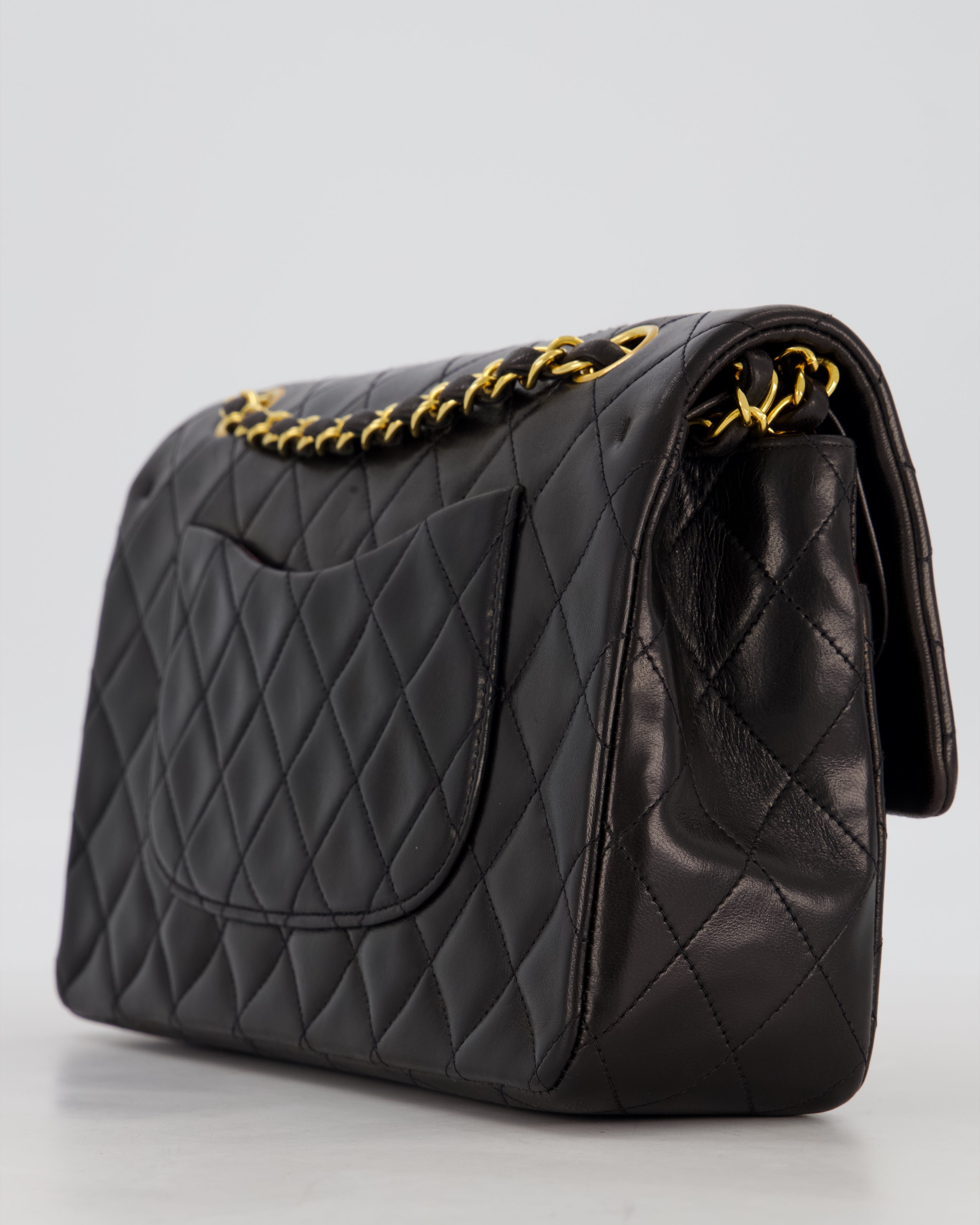 *AMAZING CONDITION* Chanel Black Vintage Medium Classic Double Flap Bag in Lambskin Leather with 24K Gold Hardware