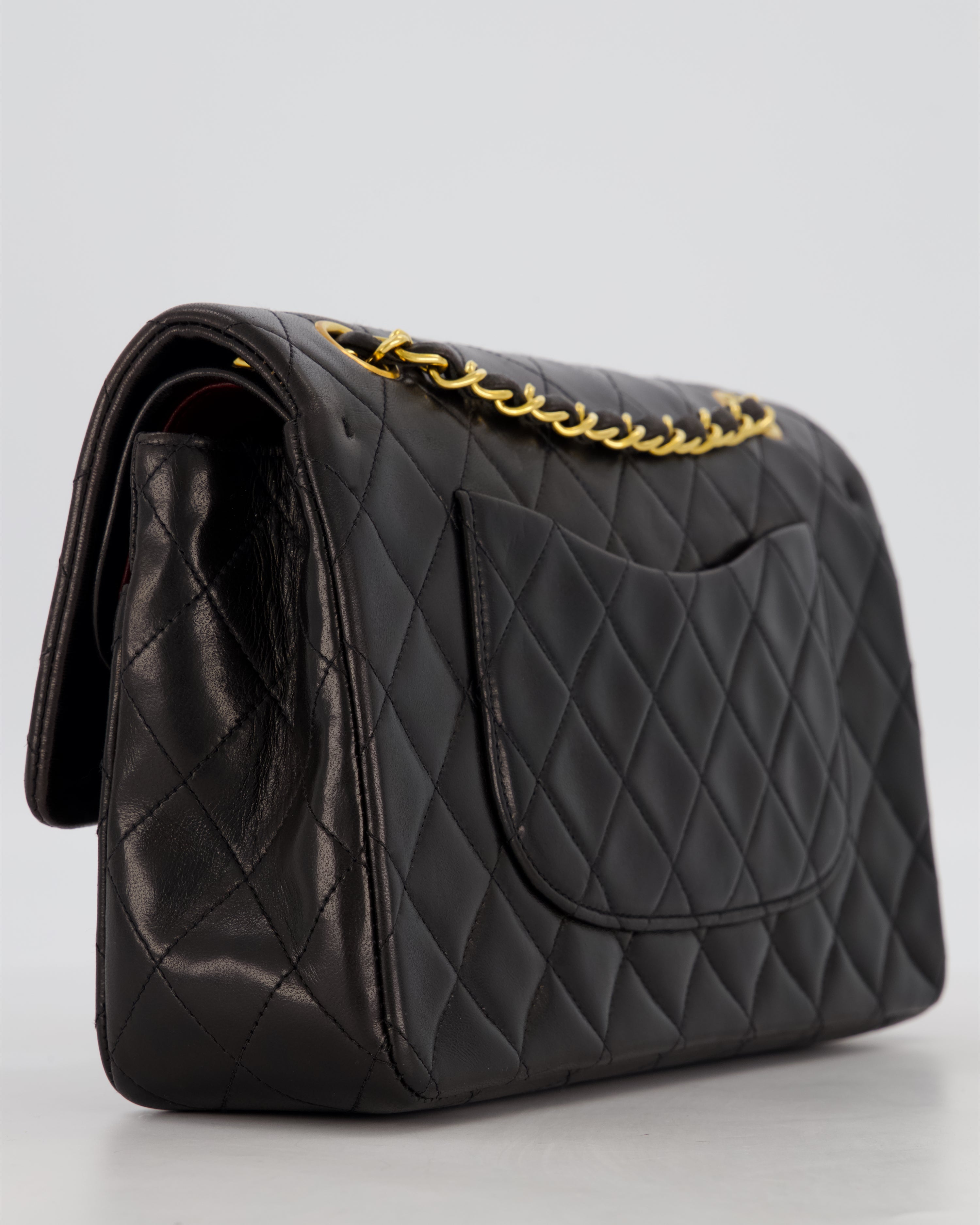*AMAZING CONDITION* Chanel Black Vintage Medium Classic Double Flap Bag in Lambskin Leather with 24K Gold Hardware