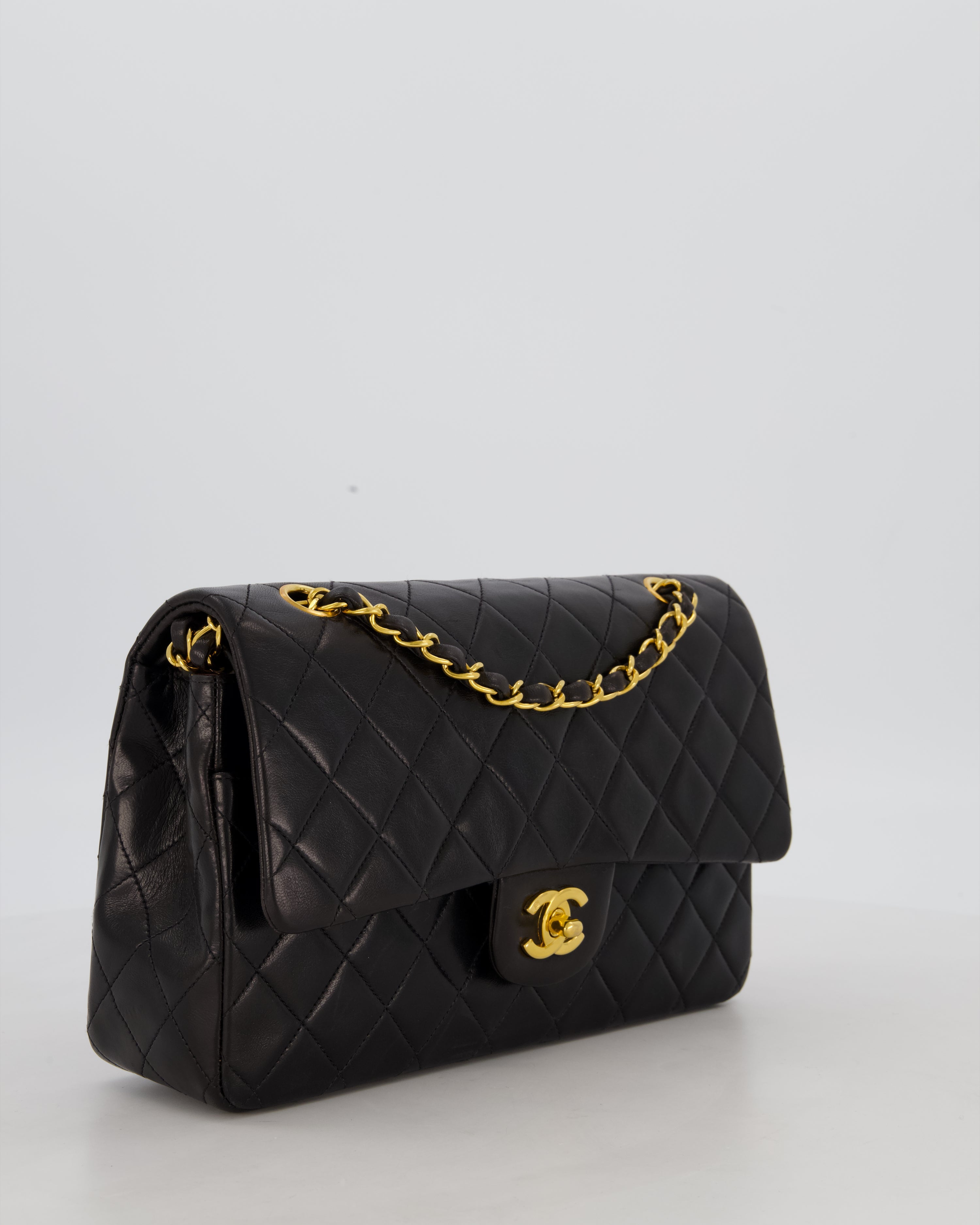 *AMAZING CONDITION* Chanel Black Vintage Medium Classic Double Flap Bag in Lambskin Leather with 24K Gold Hardware