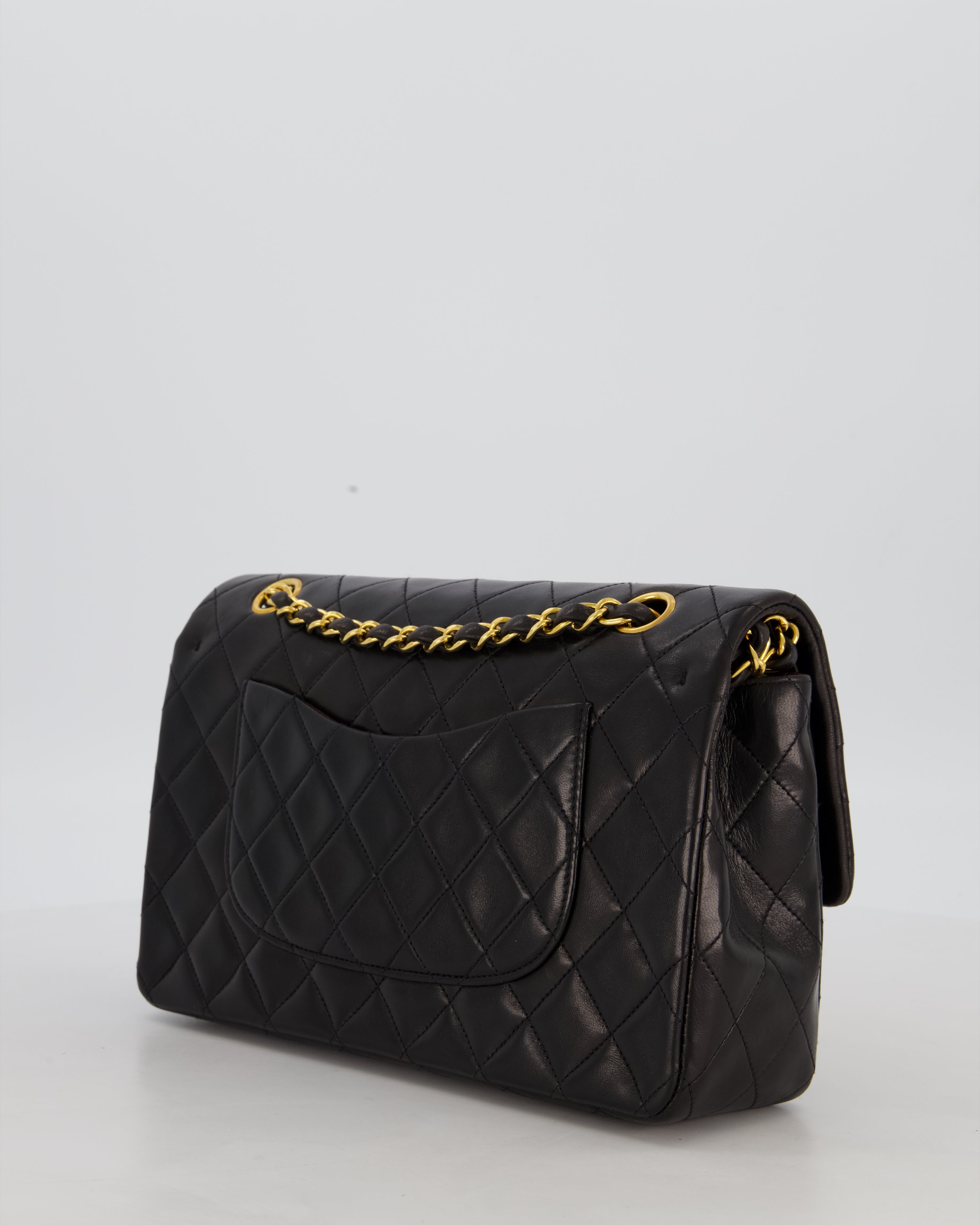 *AMAZING CONDITION* Chanel Black Vintage Medium Classic Double Flap Bag in Lambskin Leather with 24K Gold Hardware