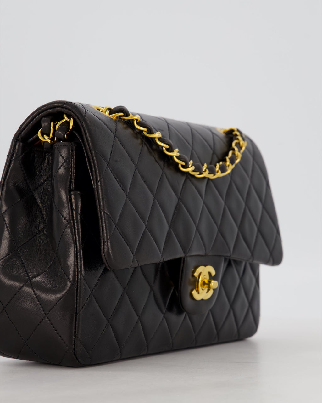 *AMAZING CONDITION* Chanel Black Vintage Medium Classic Double Flap Bag in Lambskin Leather with 24K Gold Hardware