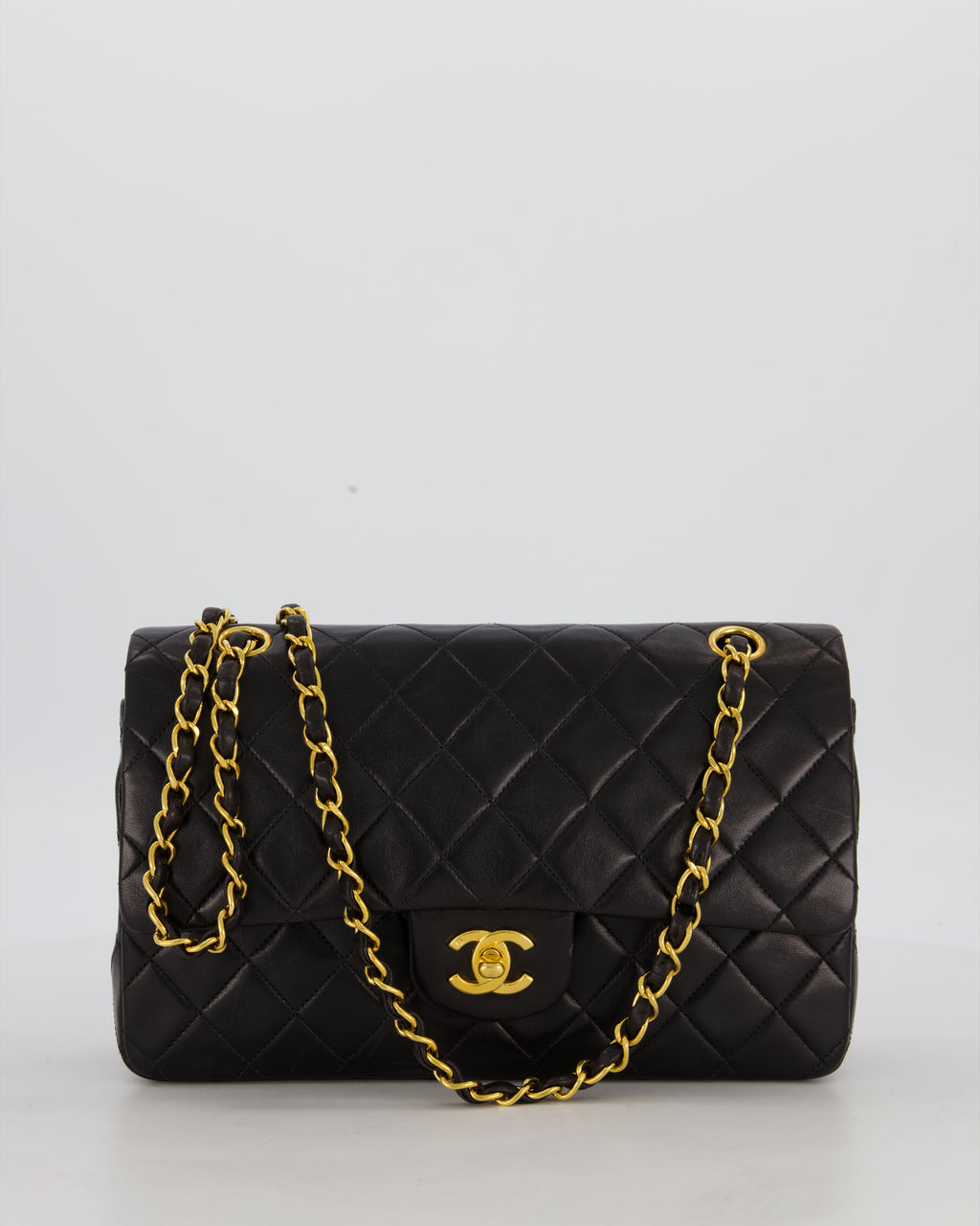 *AMAZING CONDITION* Chanel Black Vintage Medium Classic Double Flap Bag in Lambskin Leather with 24K Gold Hardware