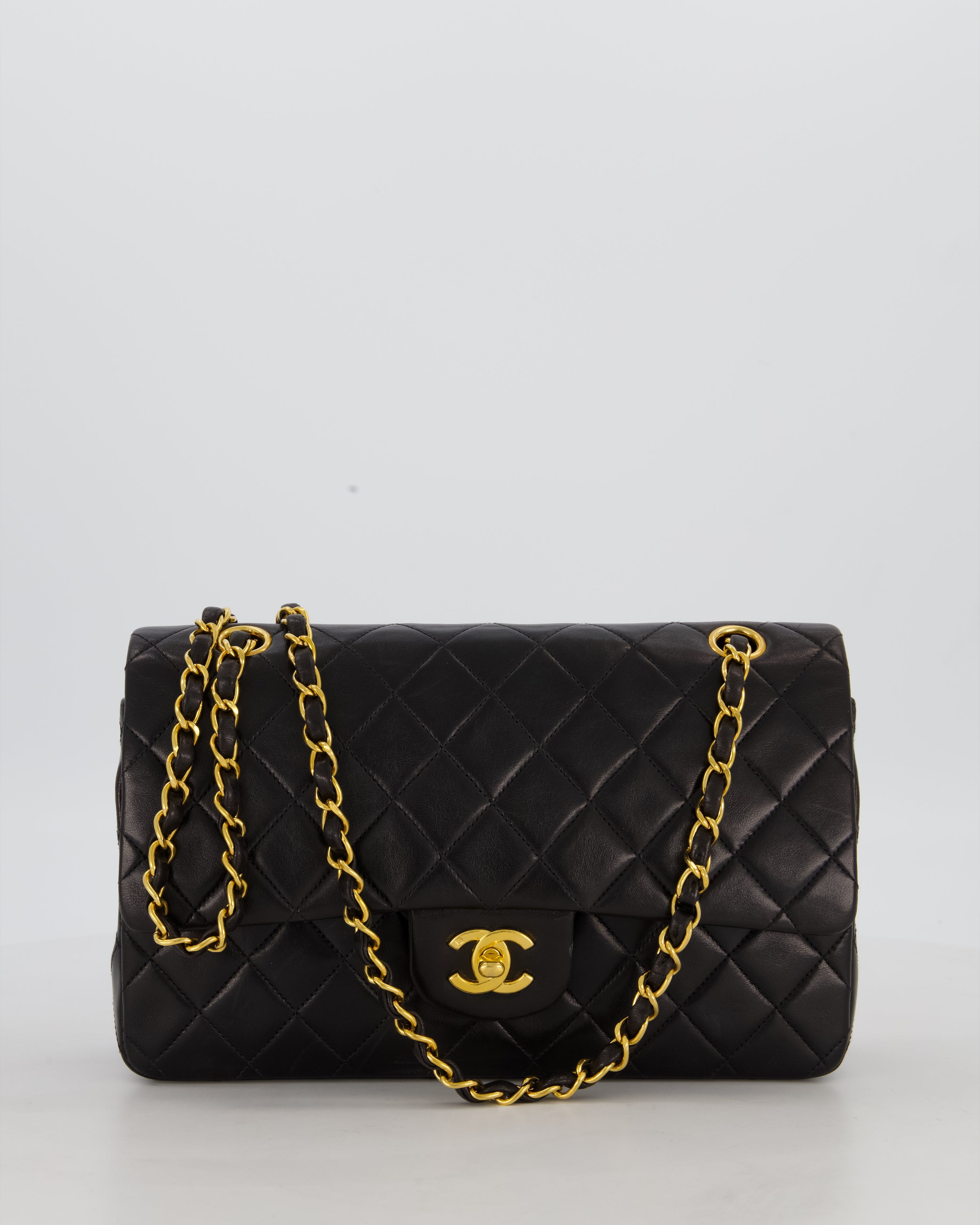 *AMAZING CONDITION* Chanel Black Vintage Medium Classic Double Flap Bag in Lambskin Leather with 24K Gold Hardware
