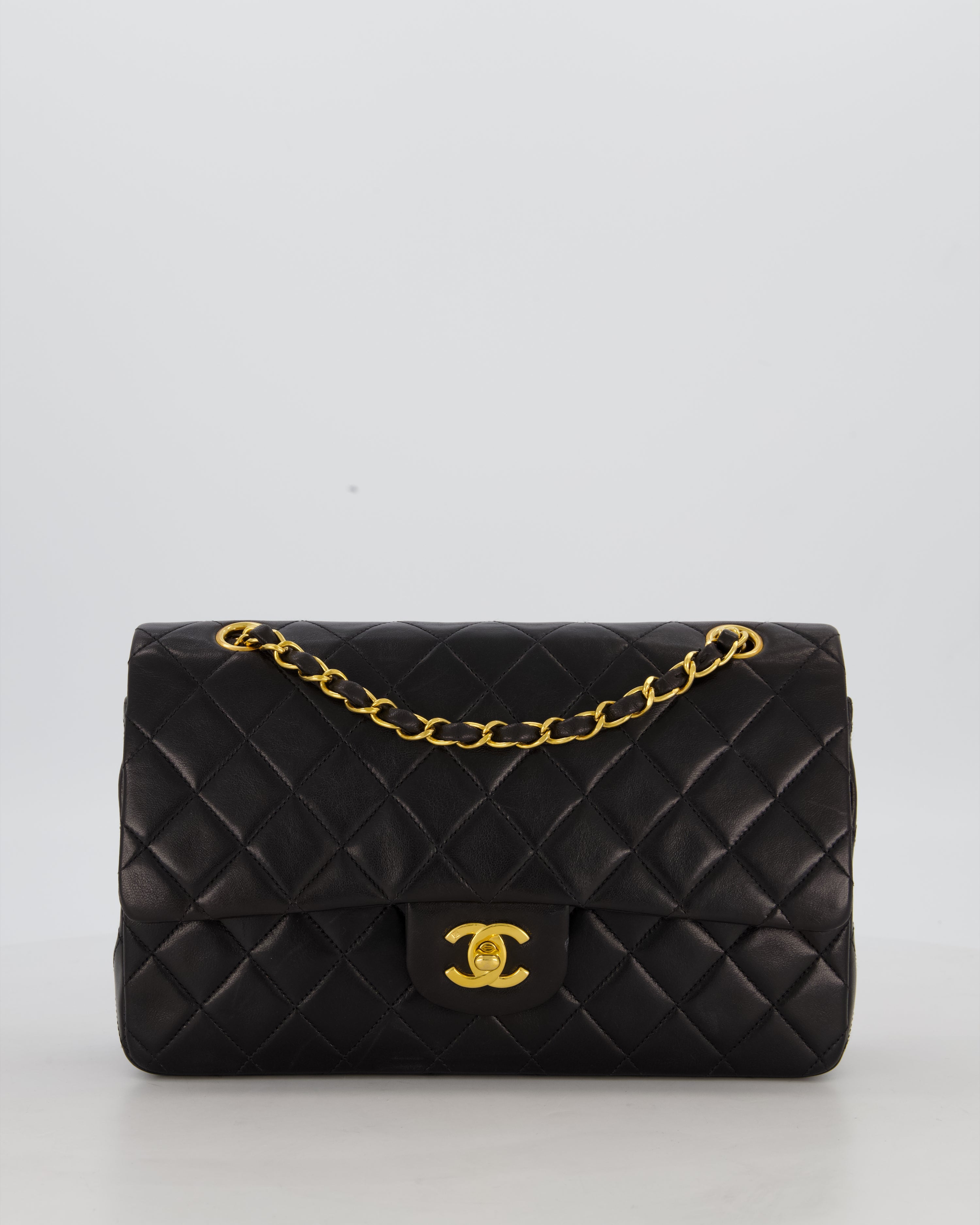 *AMAZING CONDITION* Chanel Black Vintage Medium Classic Double Flap Bag in Lambskin Leather with 24K Gold Hardware