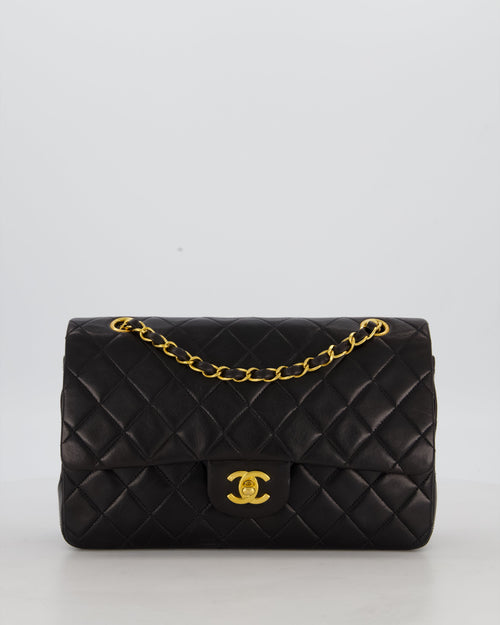 *AMAZING CONDITION* Chanel Black Vintage Medium Classic Double Flap Bag in Lambskin Leather with 24K Gold Hardware