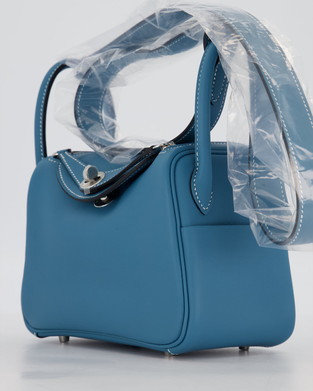Hermès Mini Lindy Bag in Bleu Jean Swift Leather with Palladium Hardware