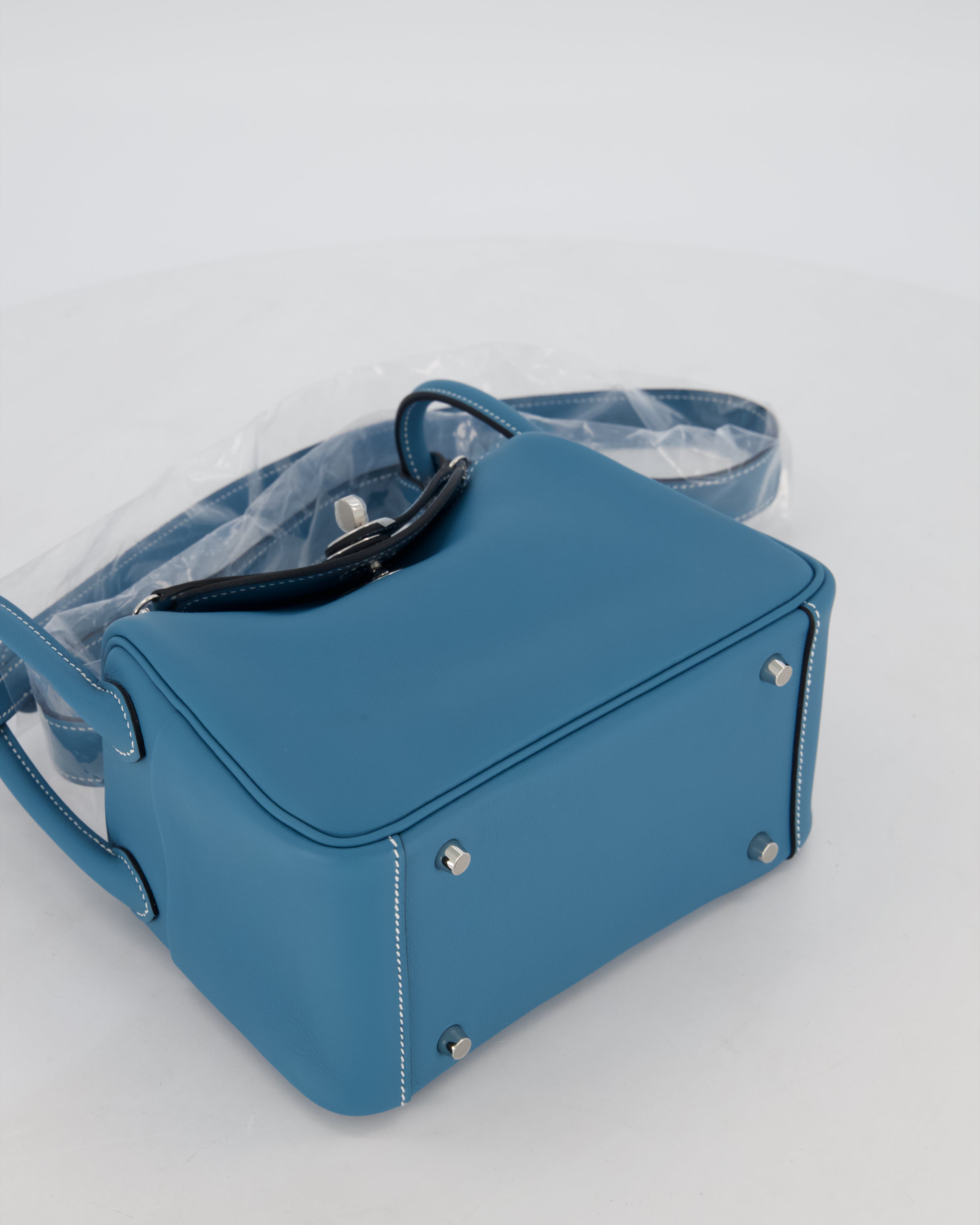 Hermès Mini Lindy Bag in Bleu Jean Swift Leather with Palladium Hardware
