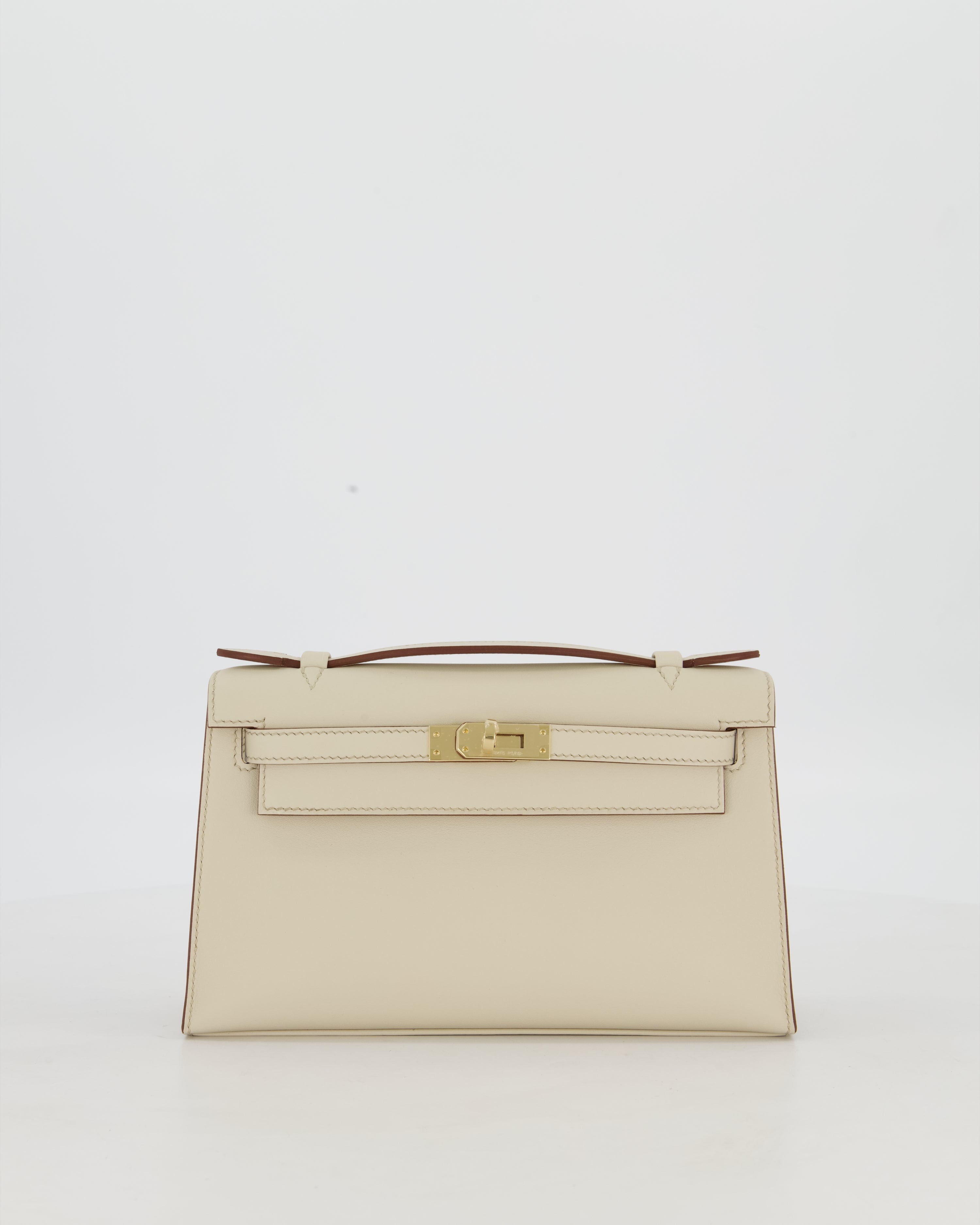 *SUPER RARE* HSS Hermès Kelly Pochette Bag in Beton and Gold Interior Swift Leather with Permabrass Hardware