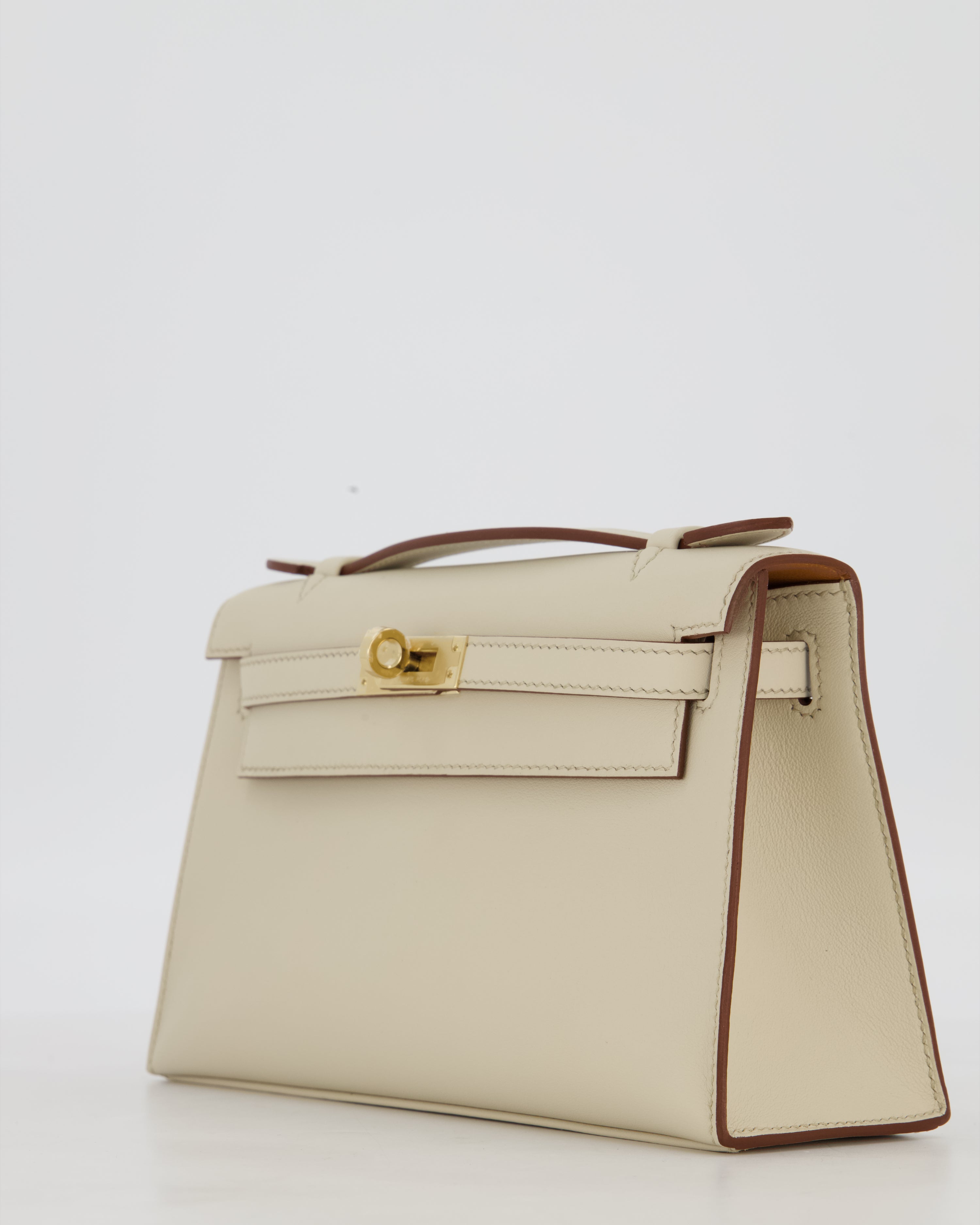 *SUPER RARE* HSS Hermès Kelly Pochette Bag in Beton and Gold Interior Swift Leather with Permabrass Hardware