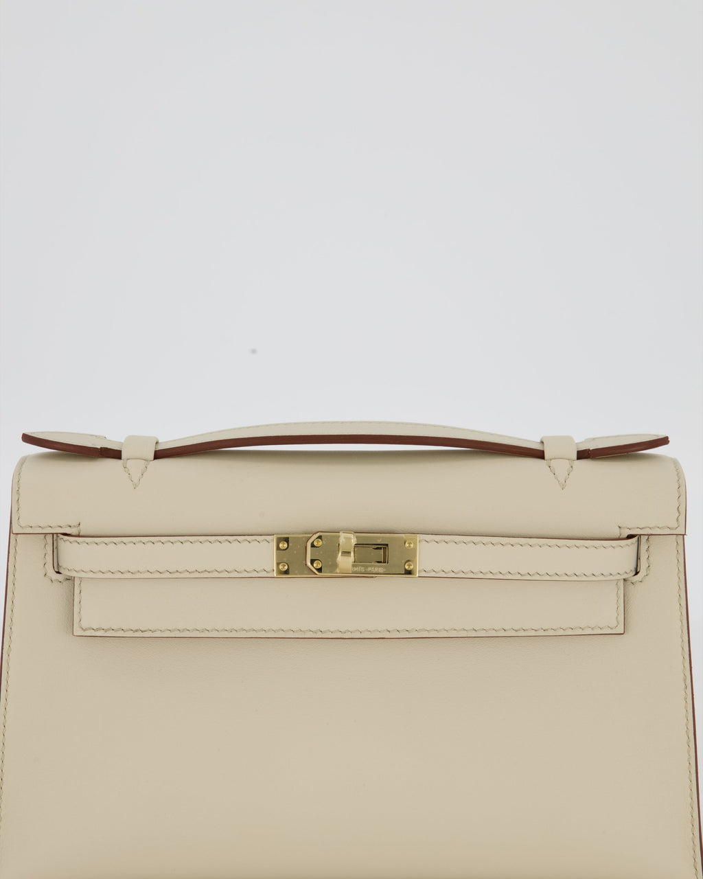 *SUPER RARE* HSS Hermès Kelly Pochette Bag in Beton and Gold Interior Swift Leather with Permabrass Hardware
