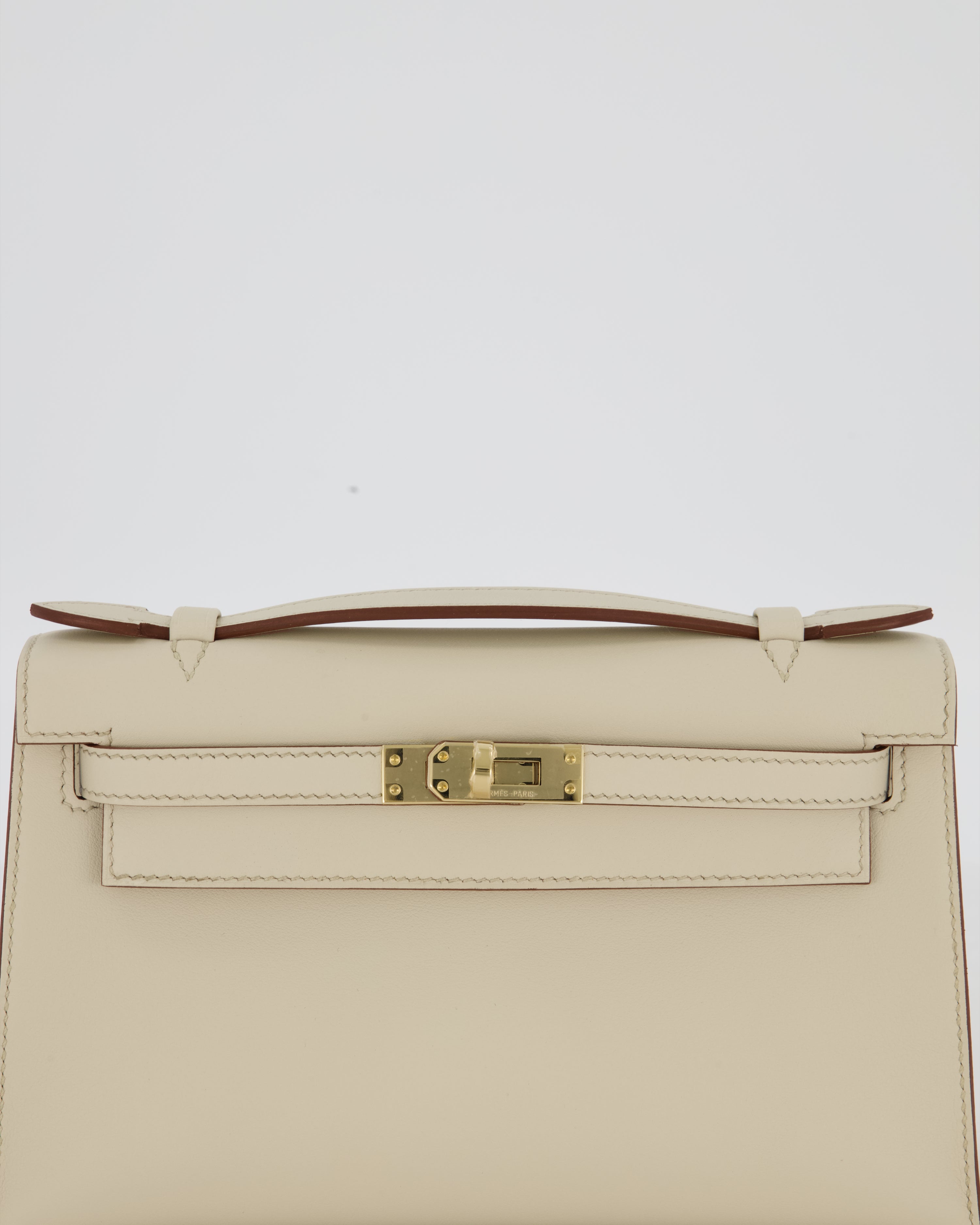 *SUPER RARE* HSS Hermès Kelly Pochette Bag in Beton and Gold Interior Swift Leather with Permabrass Hardware