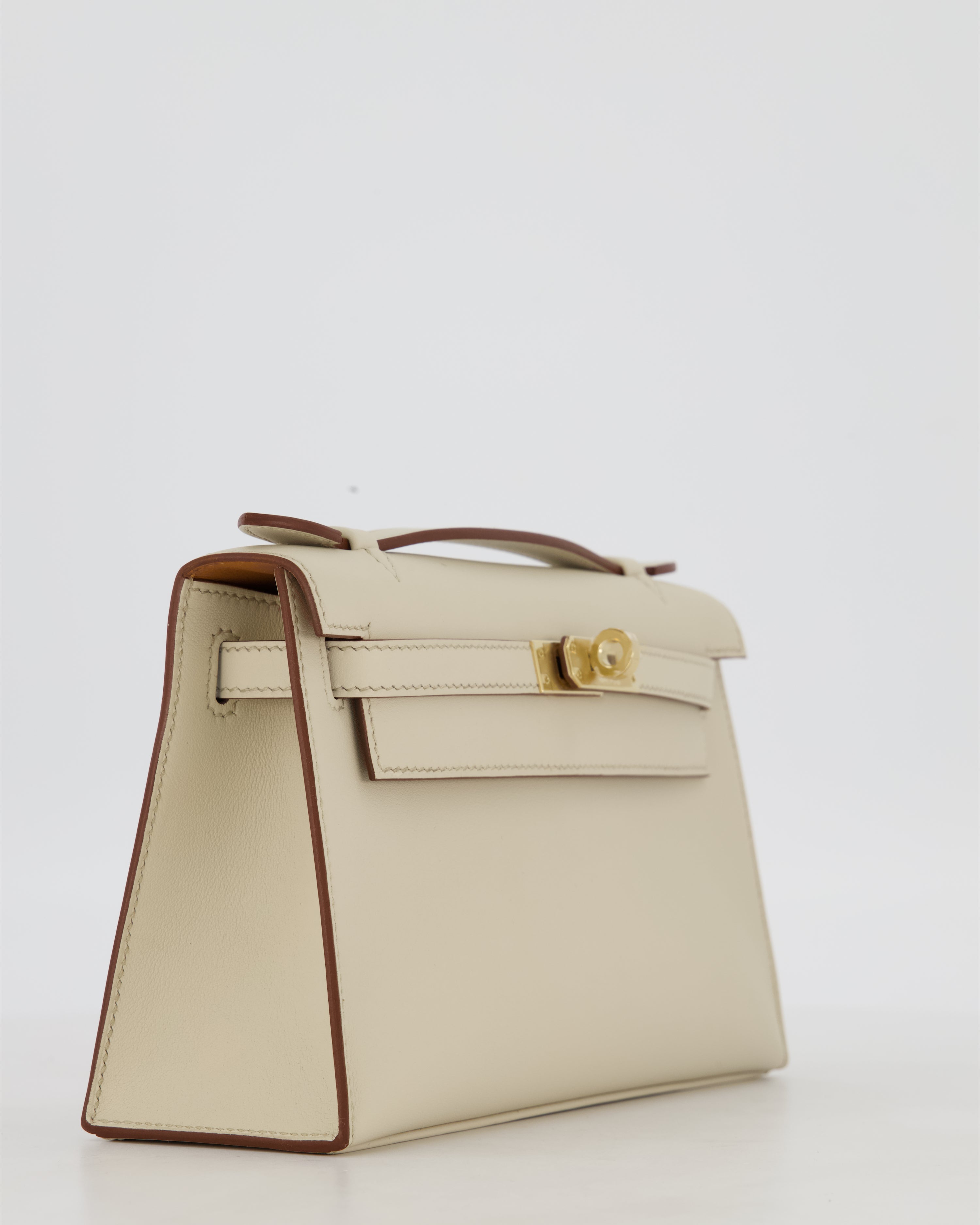 *SUPER RARE* HSS Hermès Kelly Pochette Bag in Beton and Gold Interior Swift Leather with Permabrass Hardware