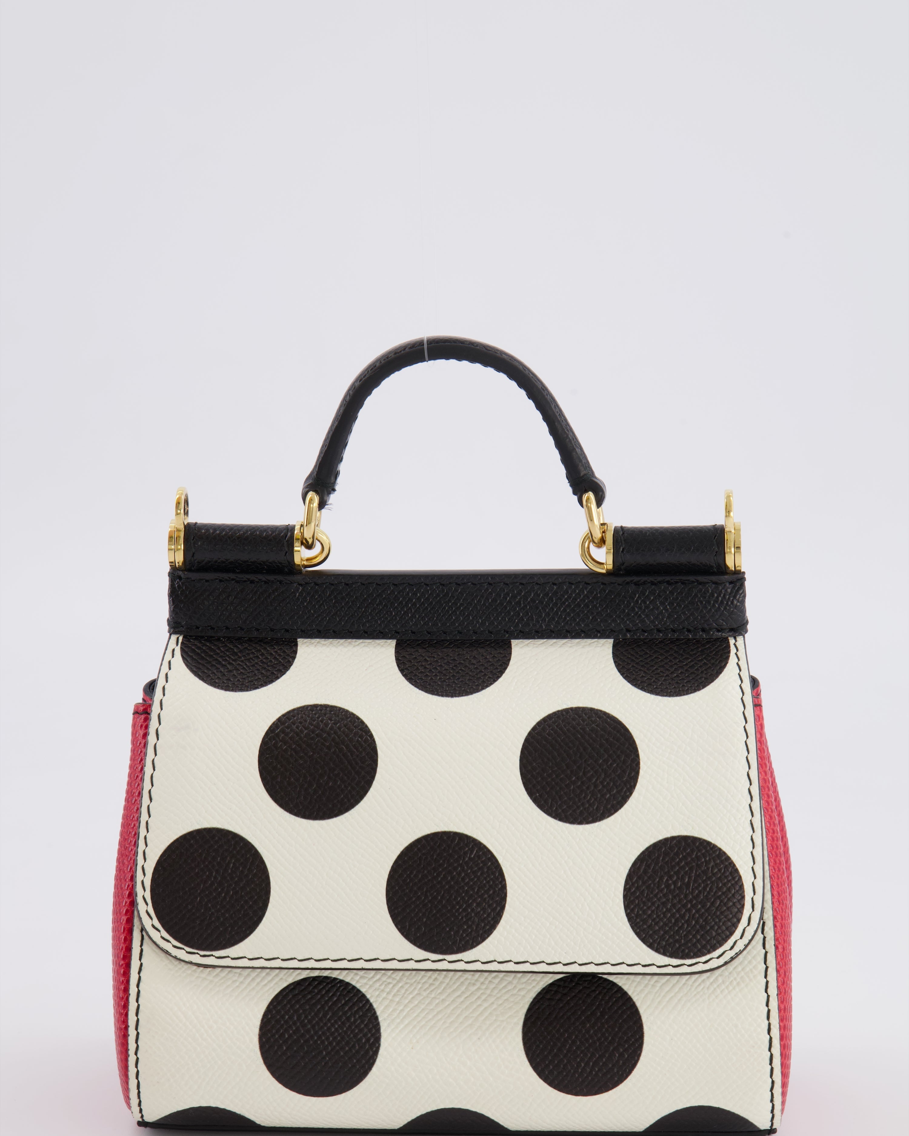 Dolce & Gabbana White, Black and Red Polkadot Mini Sicily Bag with Gold Hardware