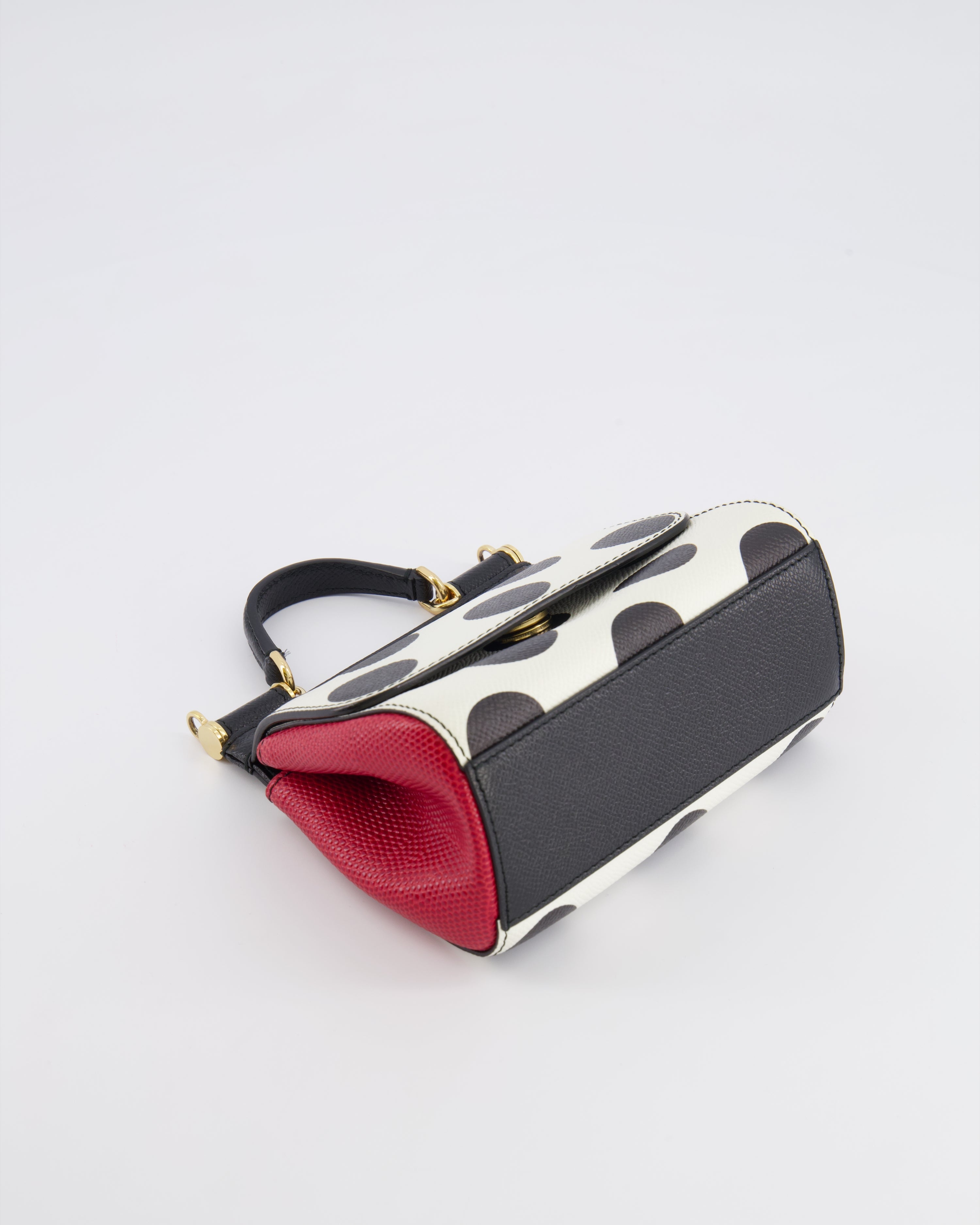 Dolce & Gabbana White, Black and Red Polkadot Mini Sicily Bag with Gold Hardware