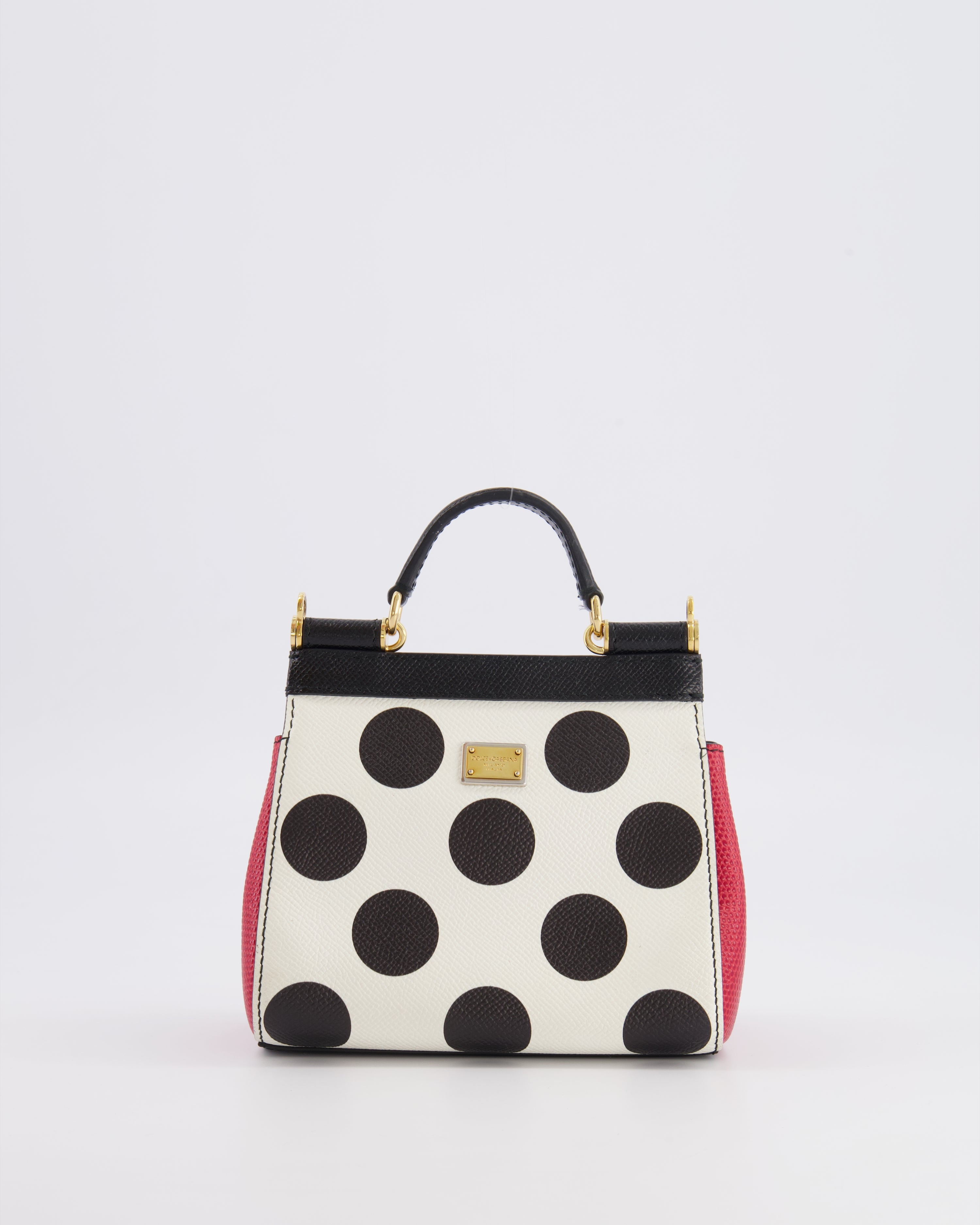 Dolce & Gabbana White, Black and Red Polkadot Mini Sicily Bag with Gold Hardware