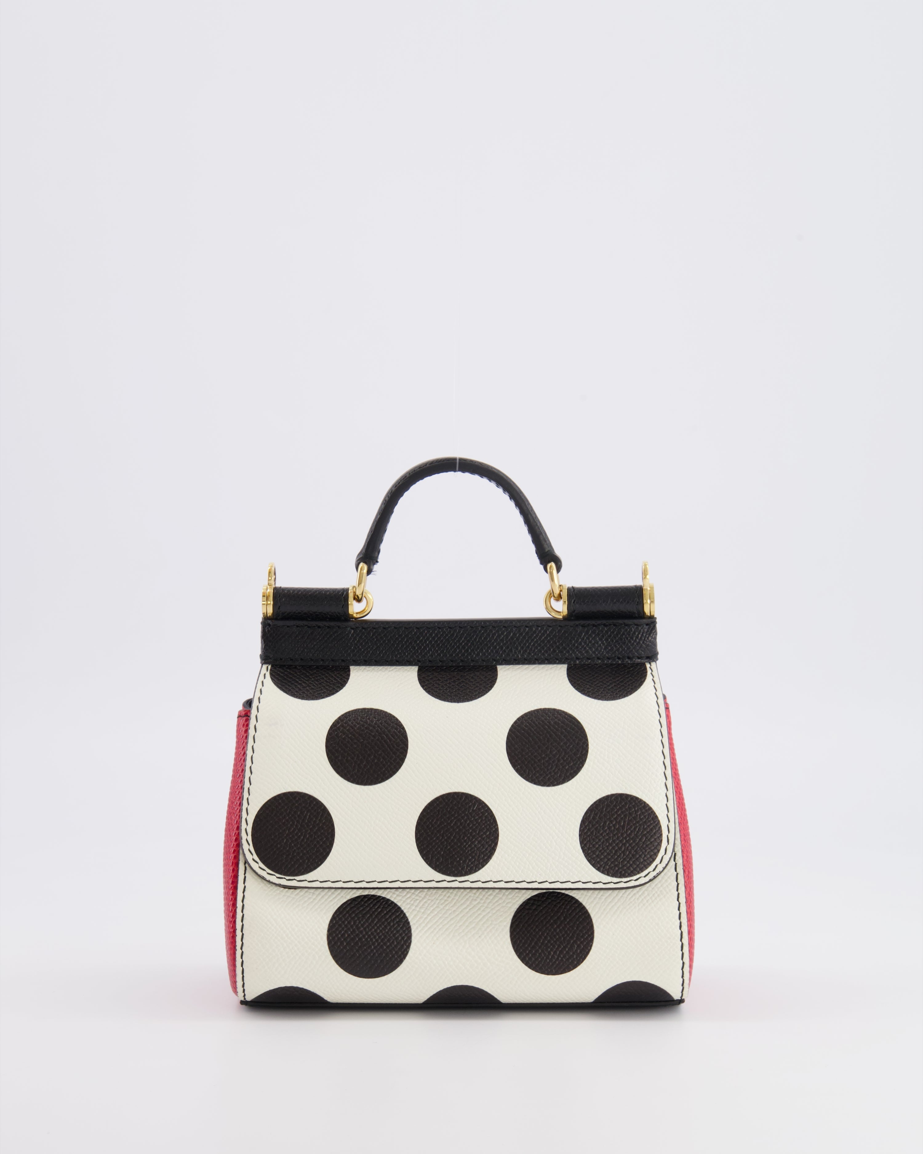 Dolce & Gabbana White, Black and Red Polkadot Mini Sicily Bag with Gold Hardware