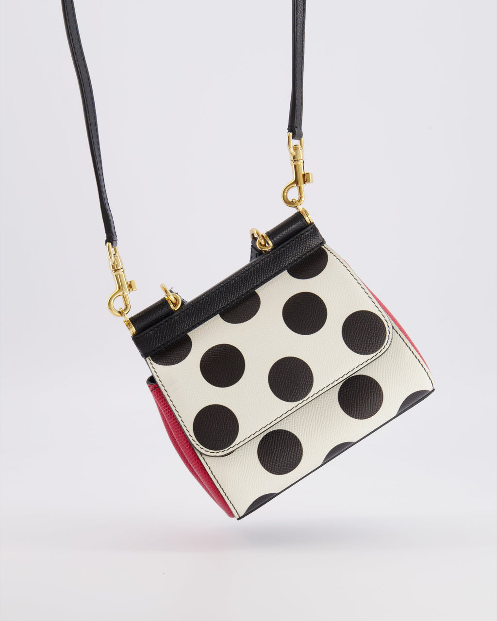 Dolce & Gabbana White, Black and Red Polkadot Mini Sicily Bag with Gold Hardware