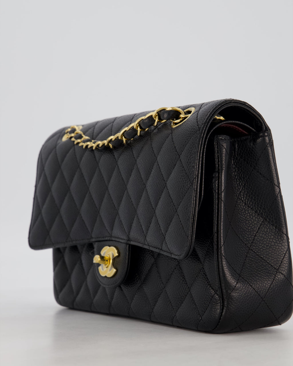 Chanel Black Medium Classic Double Flap Bag in Caviar Leather with Gold Hardware
