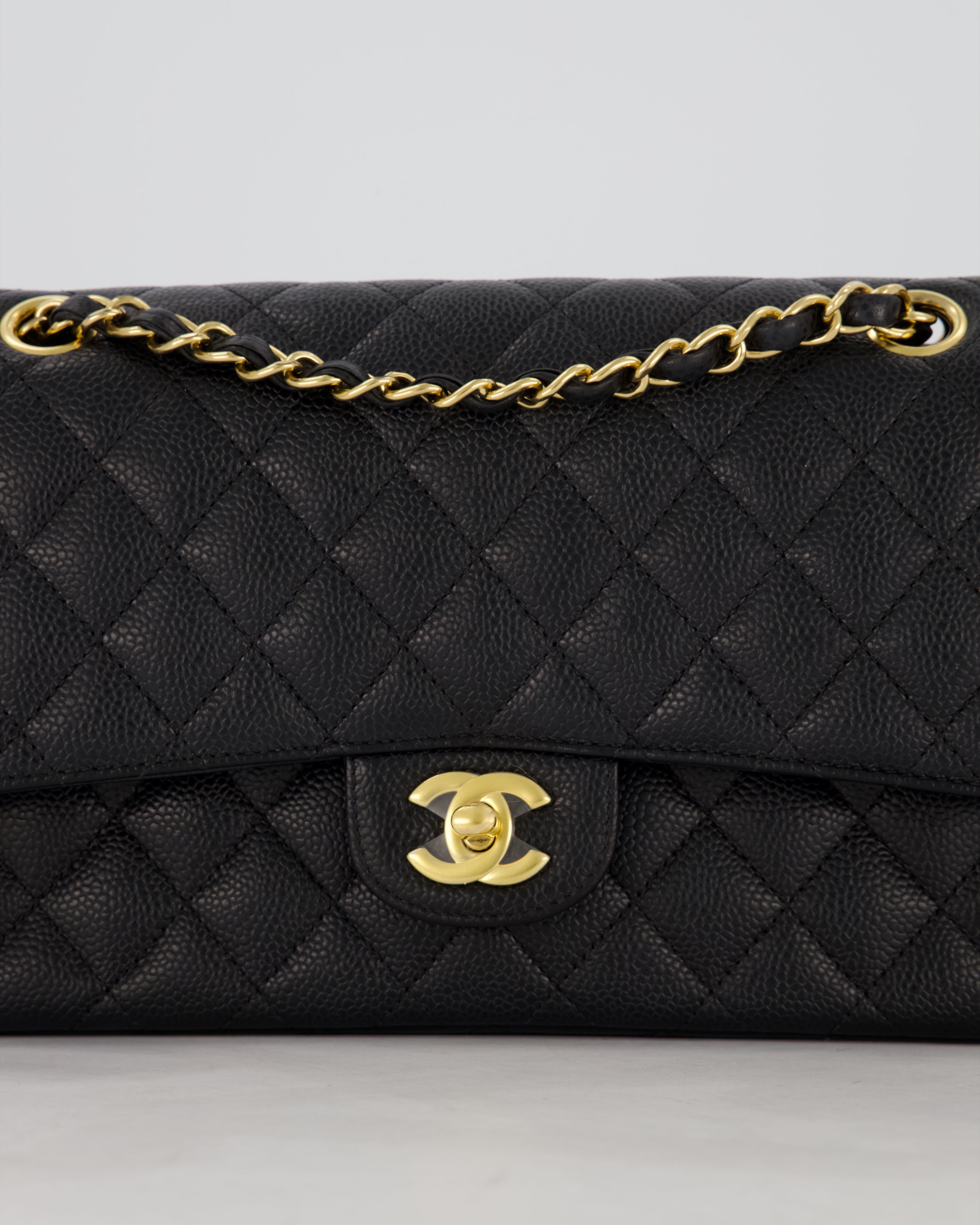 Chanel Black Medium Classic Double Flap Bag in Caviar Leather with Gold Hardware