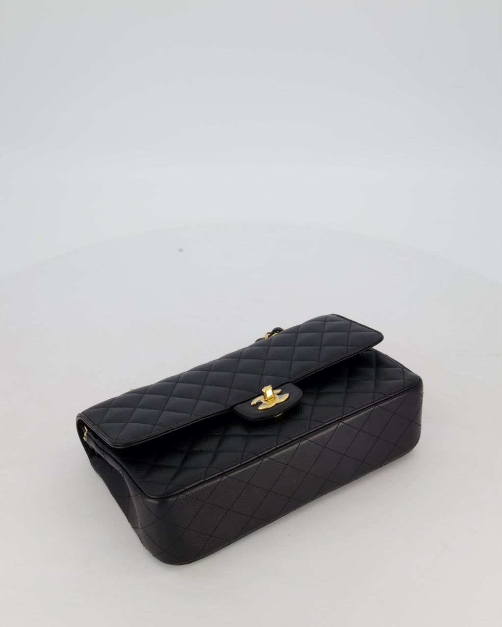 Chanel Black Medium Classic Double Flap Bag in Caviar Leather with Gold Hardware