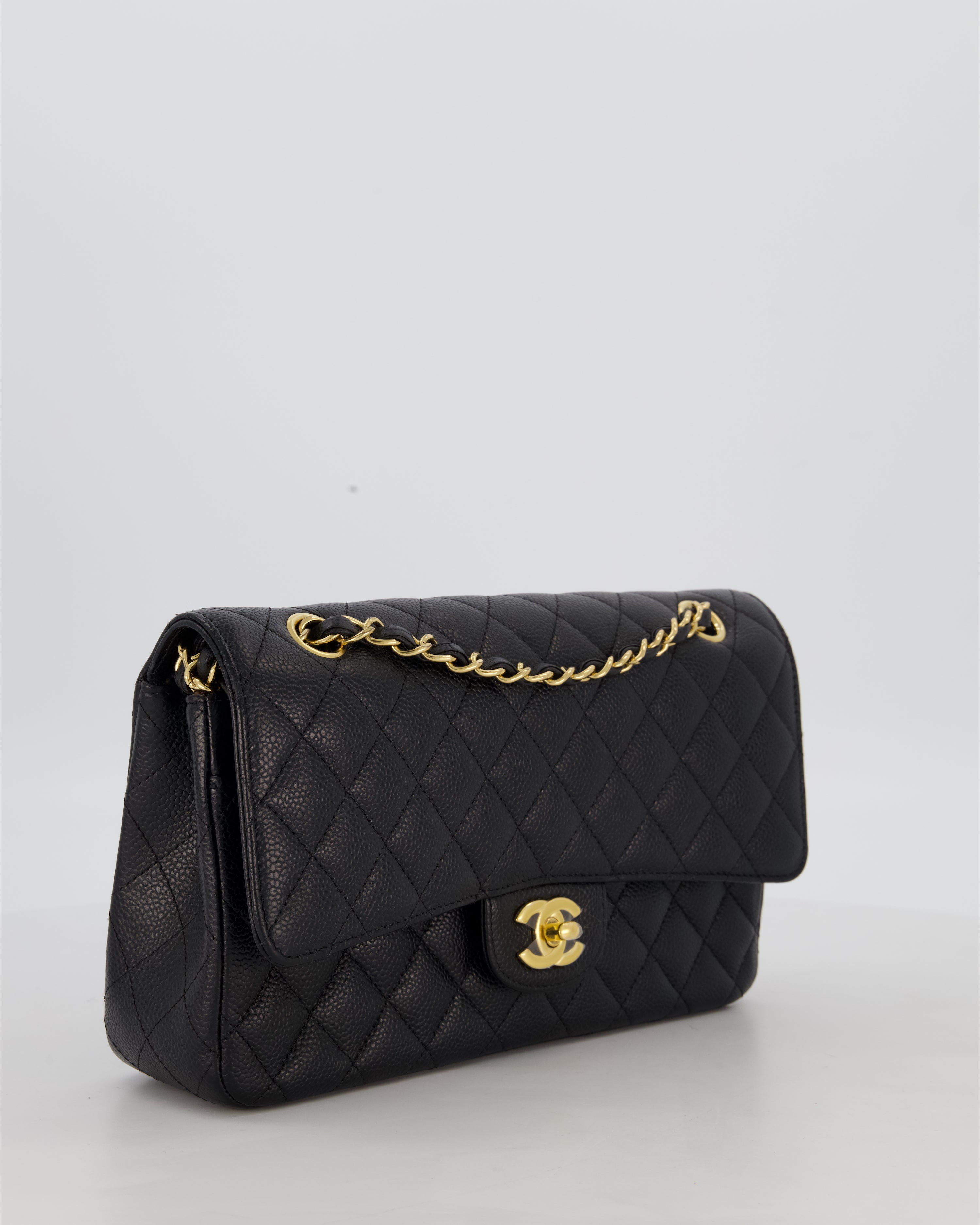 Chanel Black Medium Classic Double Flap Bag in Caviar Leather with Gold Hardware