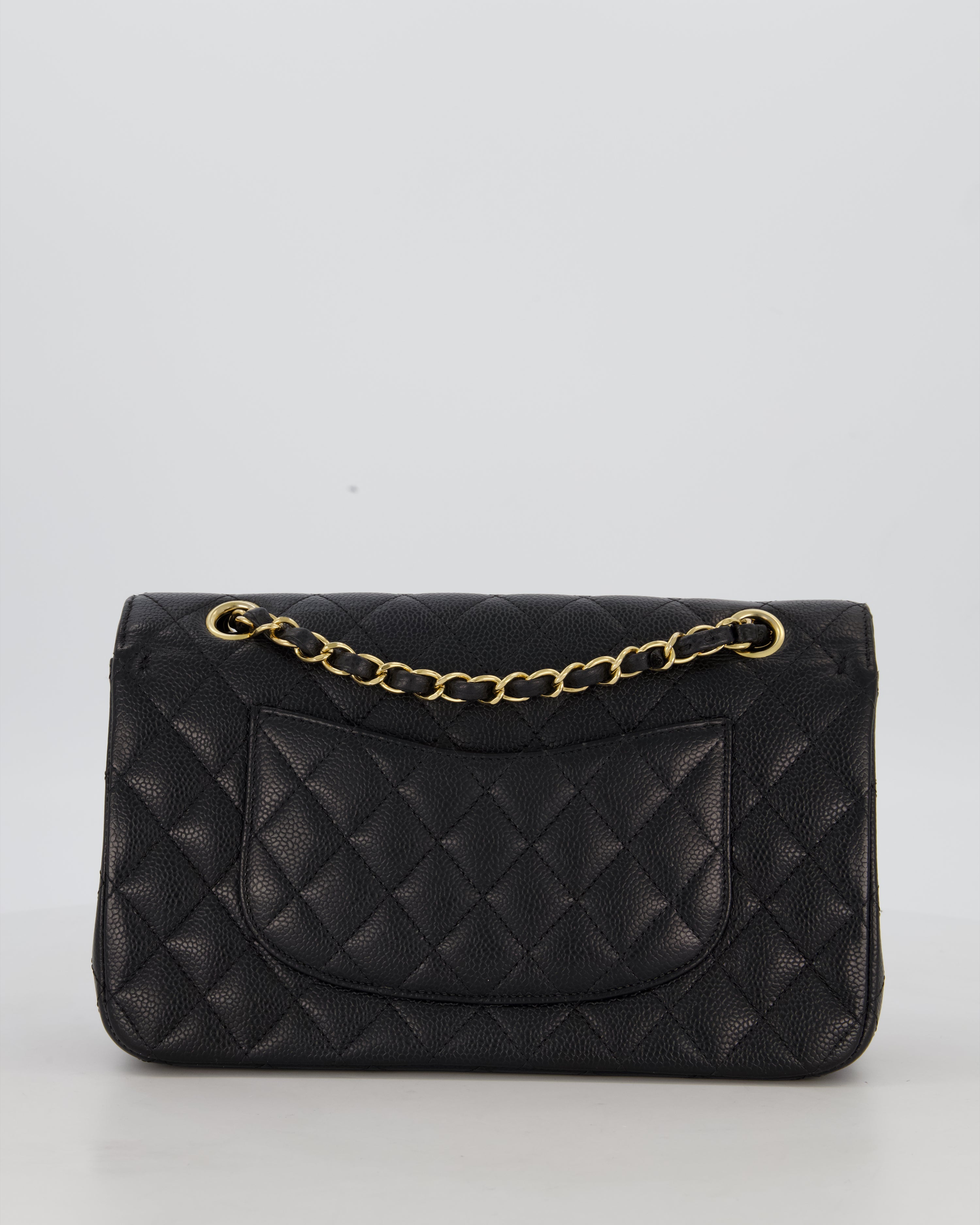 Chanel Black Medium Classic Double Flap Bag in Caviar Leather with Gold Hardware