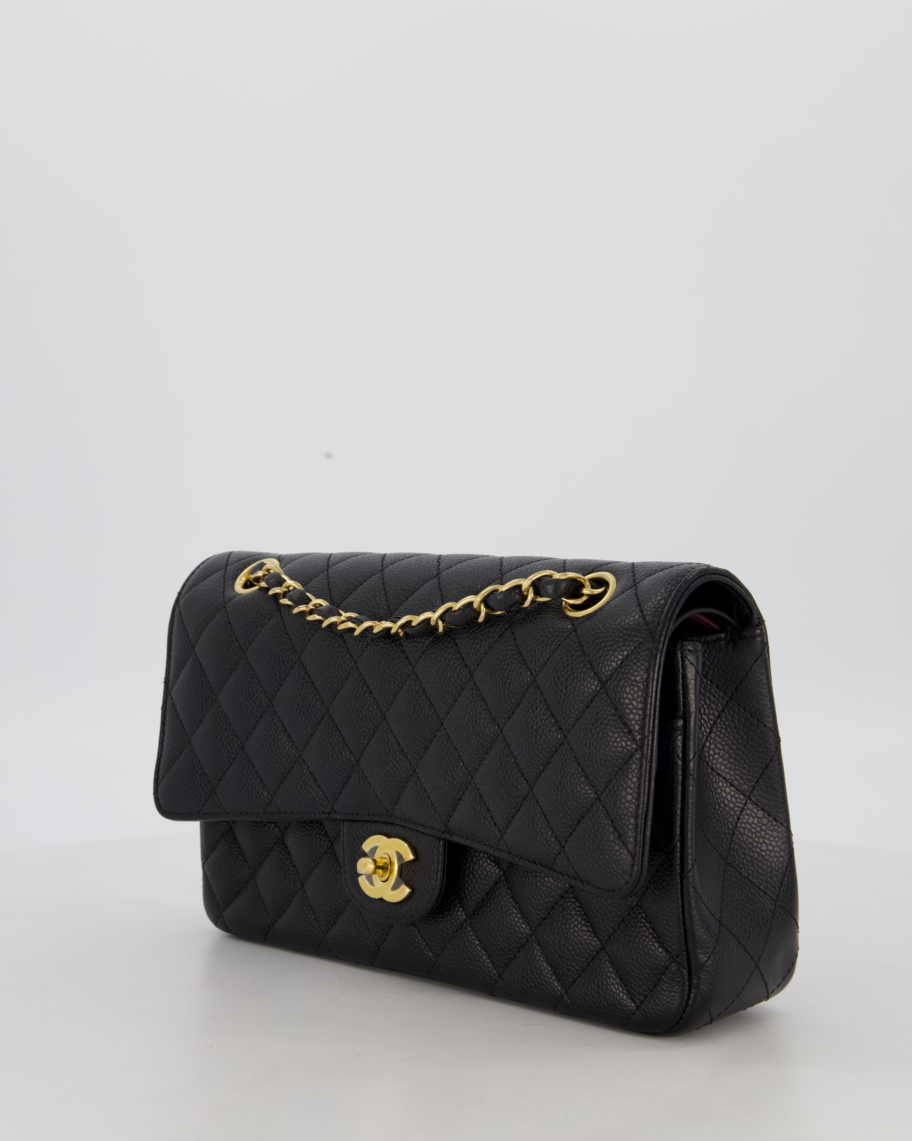 Chanel Black Medium Classic Double Flap Bag in Caviar Leather with Gold Hardware