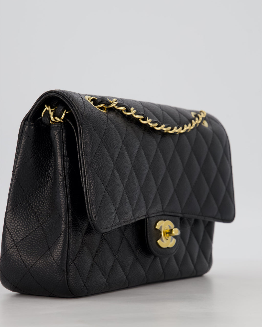 Chanel Black Medium Classic Double Flap Bag in Caviar Leather with Gold Hardware