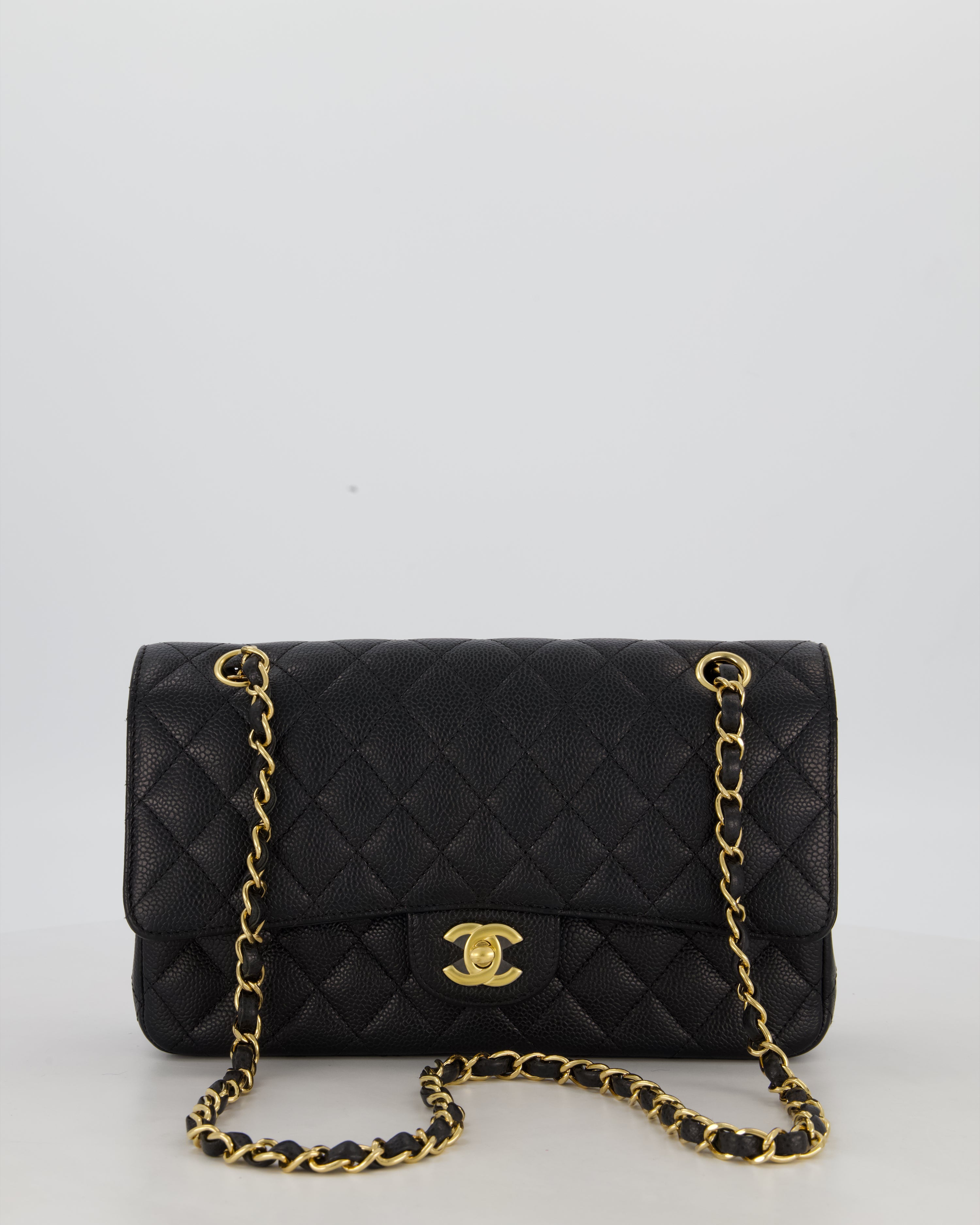 Chanel Black Medium Classic Double Flap Bag in Caviar Leather with Gold Hardware