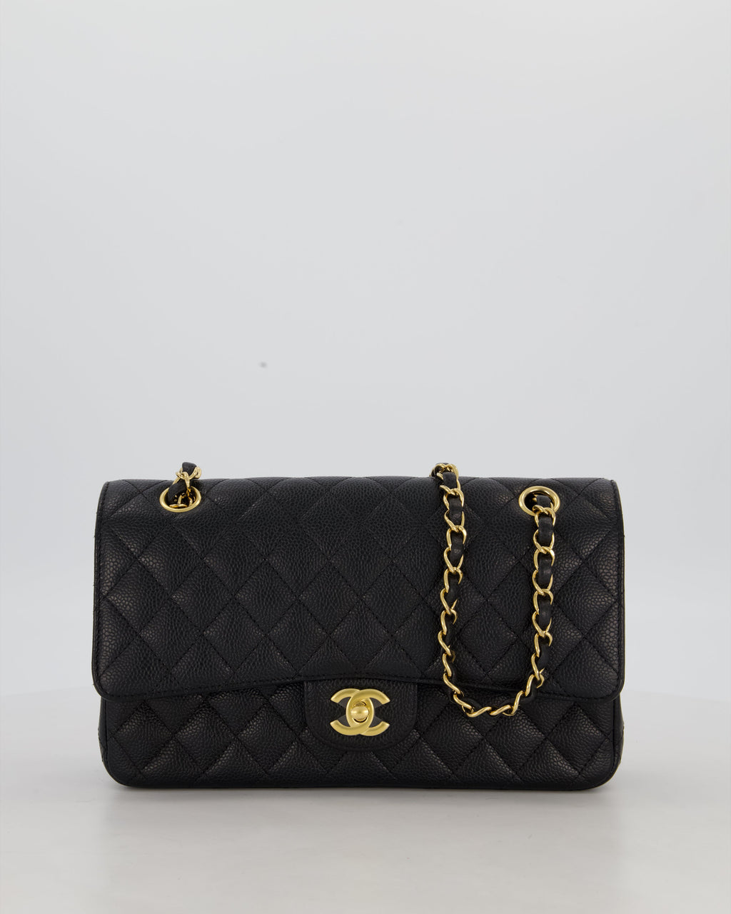 Chanel Black Medium Classic Double Flap Bag in Caviar Leather with Gold Hardware