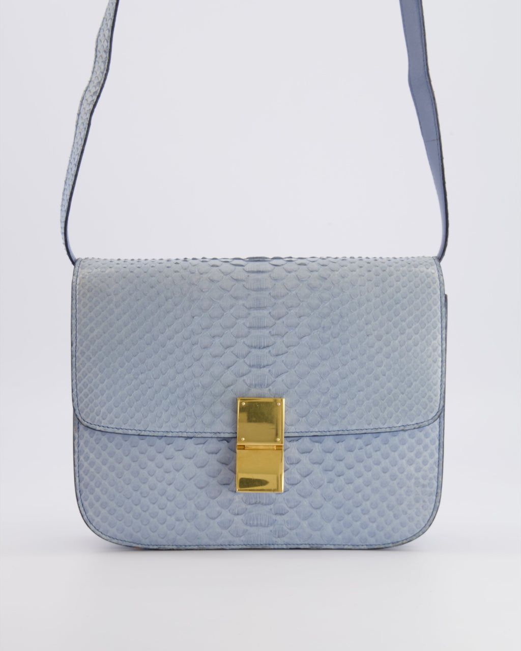 Céline Baby Blue Medium Box Shoulder Bag in Python Leather with Gold Hardware
