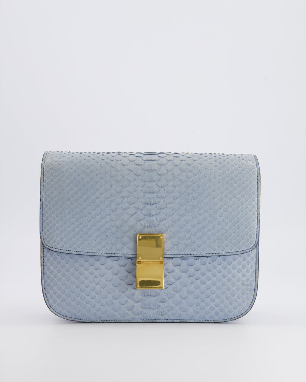 Céline Baby Blue Medium Box Shoulder Bag in Python Leather with Gold Hardware