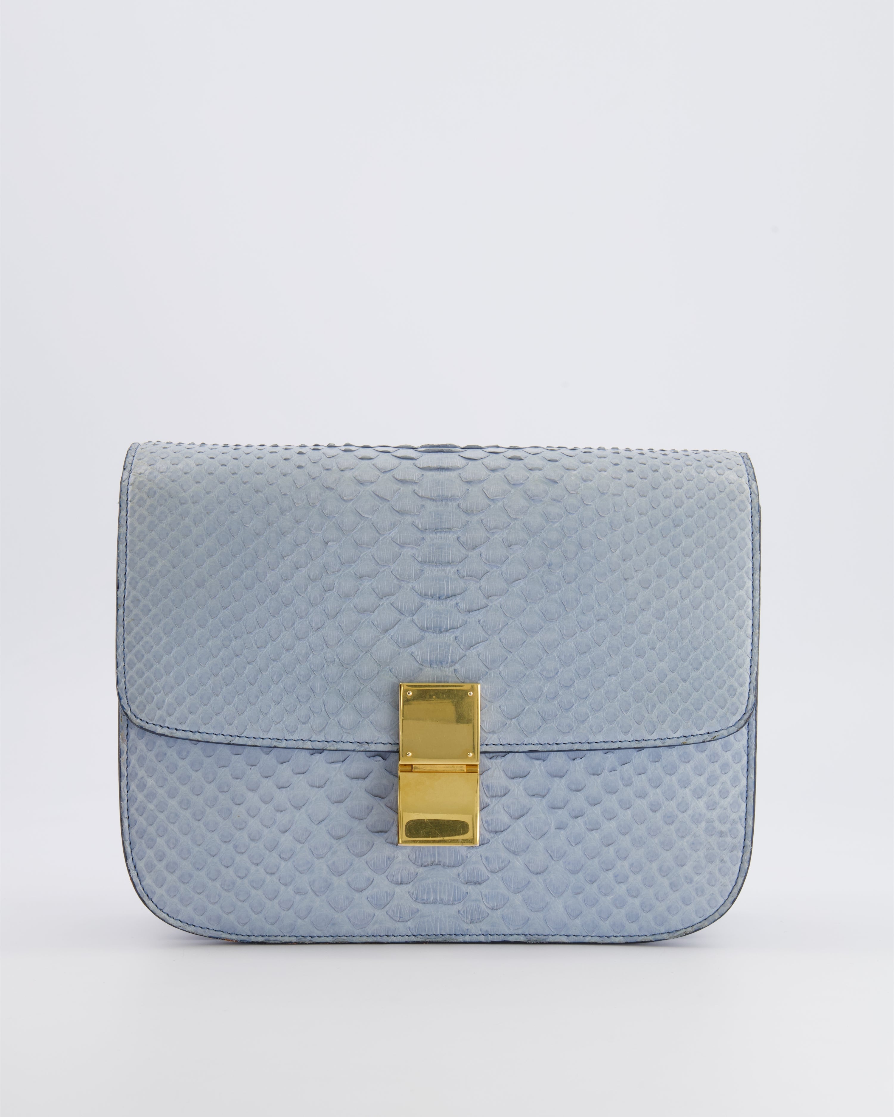 Céline Baby Blue Medium Box Shoulder Bag in Python Leather with Gold Hardware