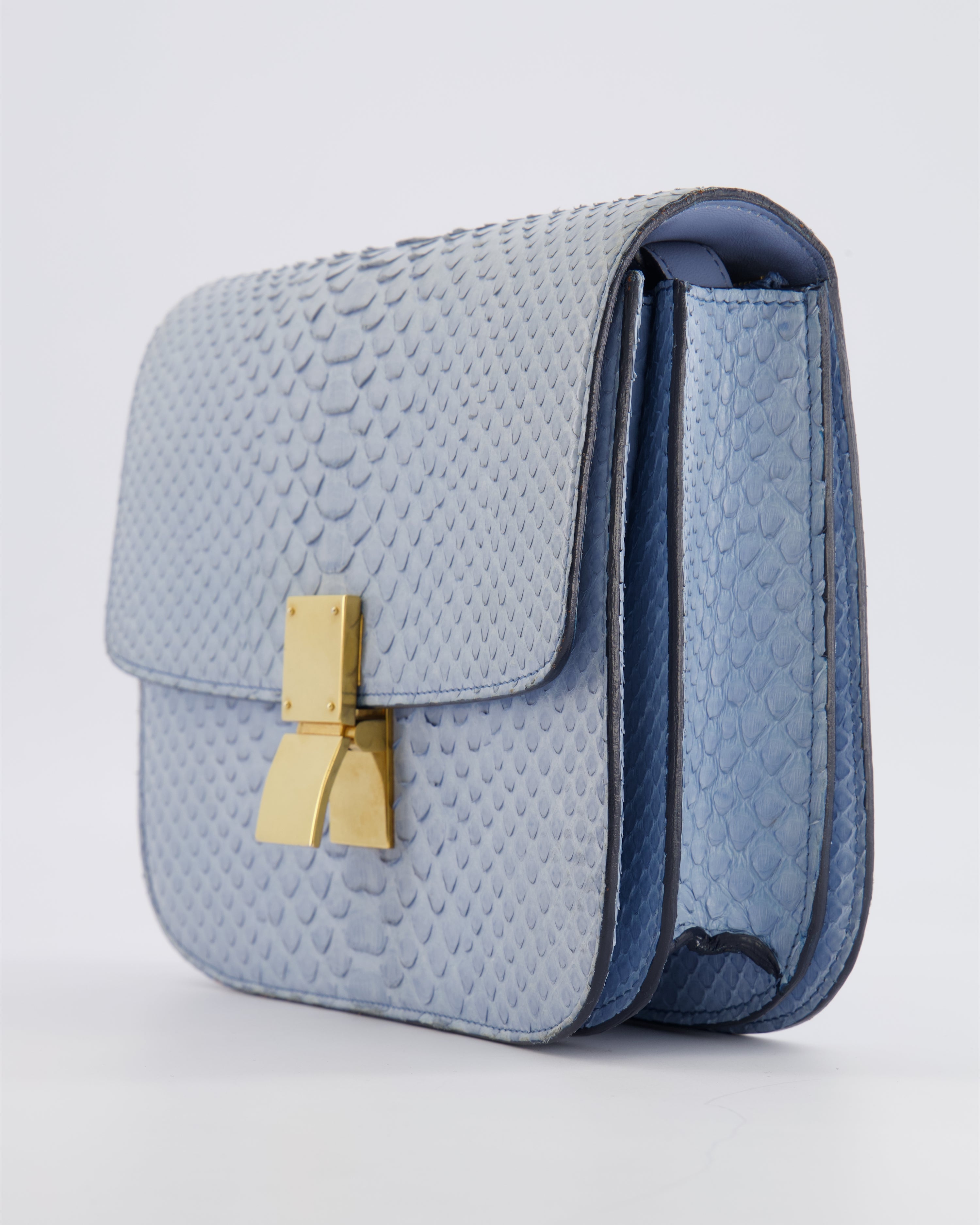 Céline Baby Blue Medium Box Shoulder Bag in Python Leather with Gold Hardware