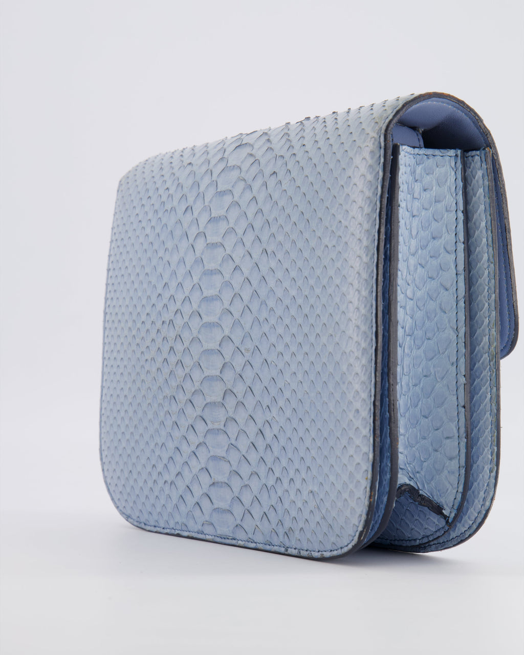 Céline Baby Blue Medium Box Shoulder Bag in Python Leather with Gold Hardware