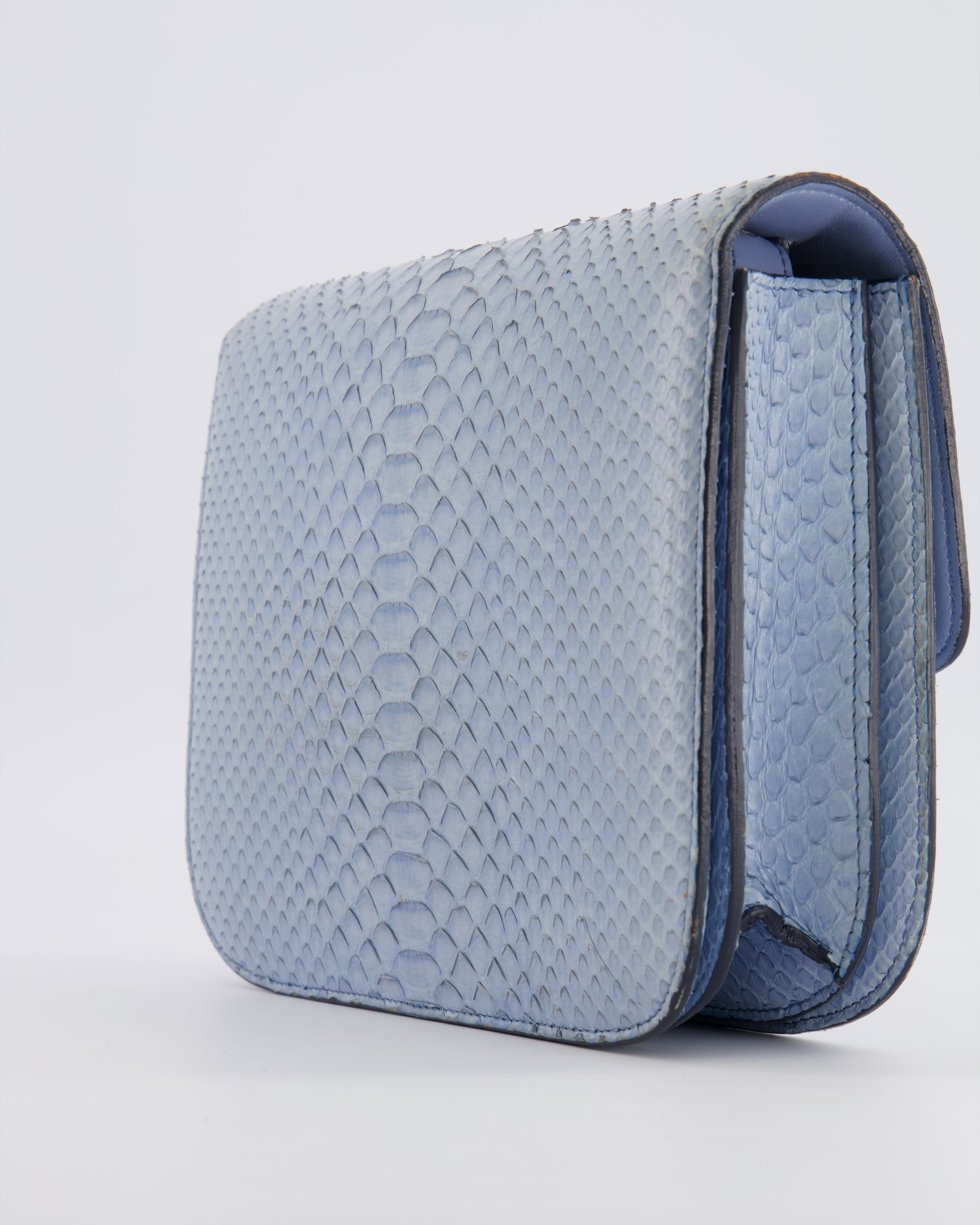 Céline Baby Blue Medium Box Shoulder Bag in Python Leather with Gold Hardware