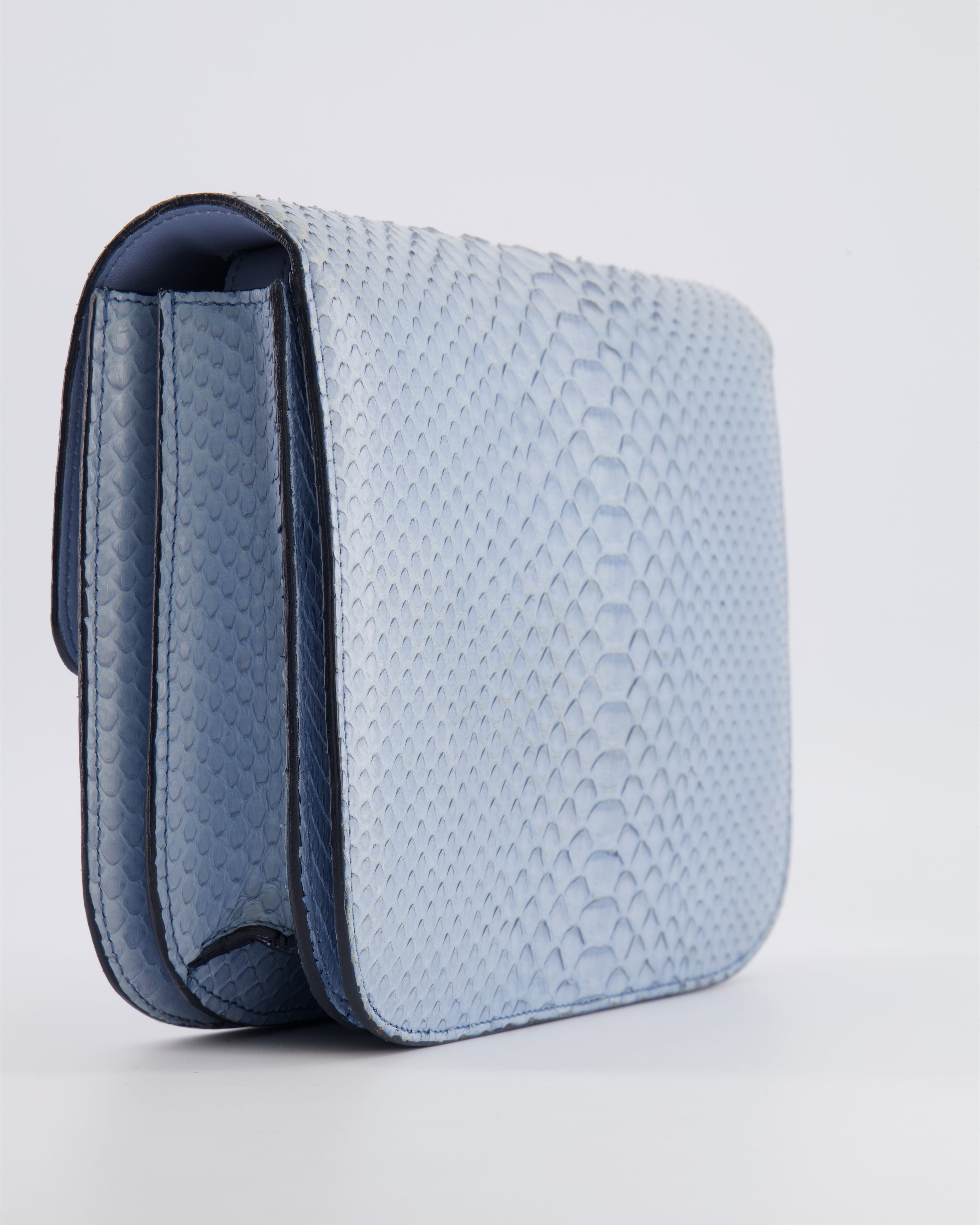 Céline Baby Blue Medium Box Shoulder Bag in Python Leather with Gold Hardware
