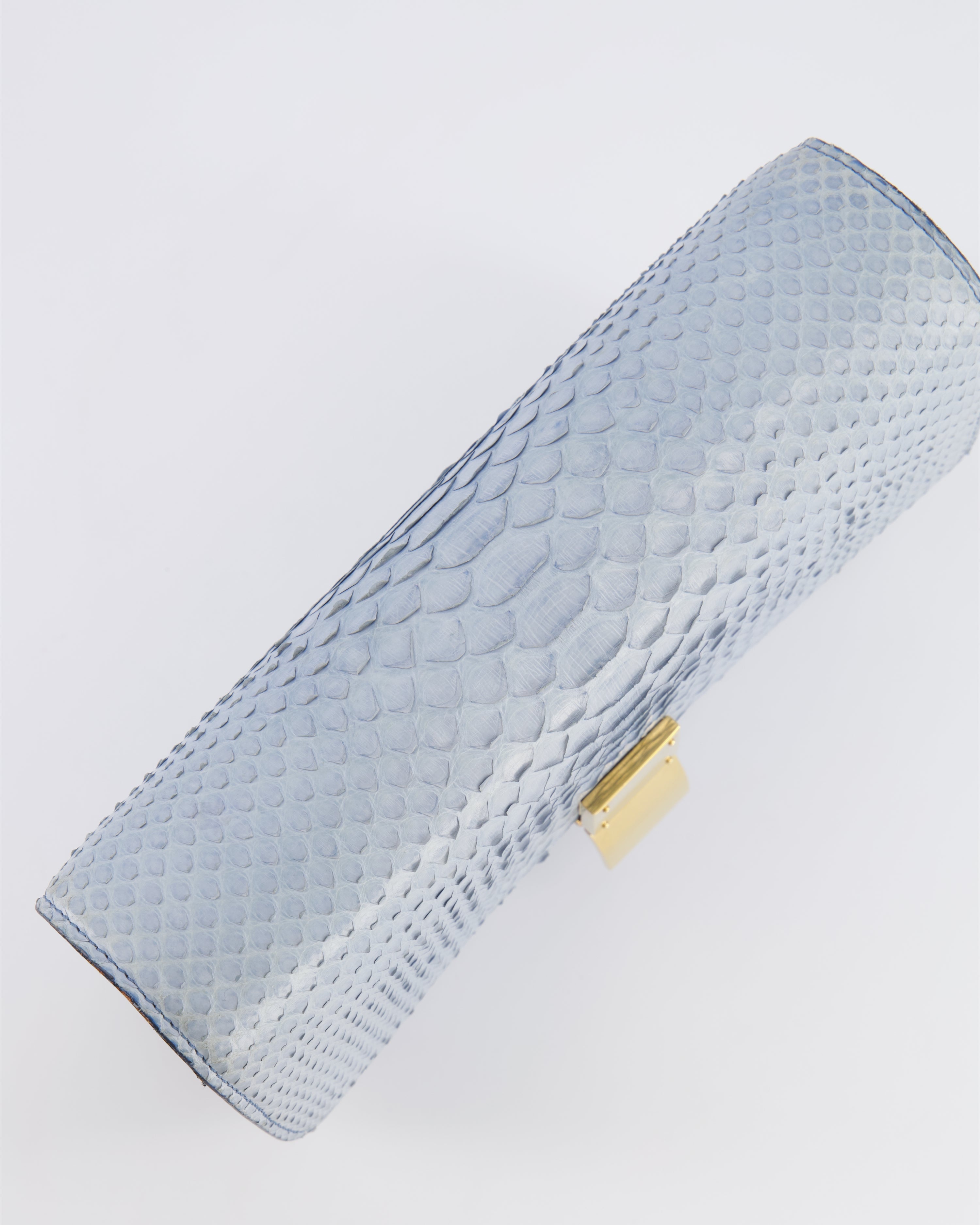 Céline Baby Blue Medium Box Shoulder Bag in Python Leather with Gold Hardware