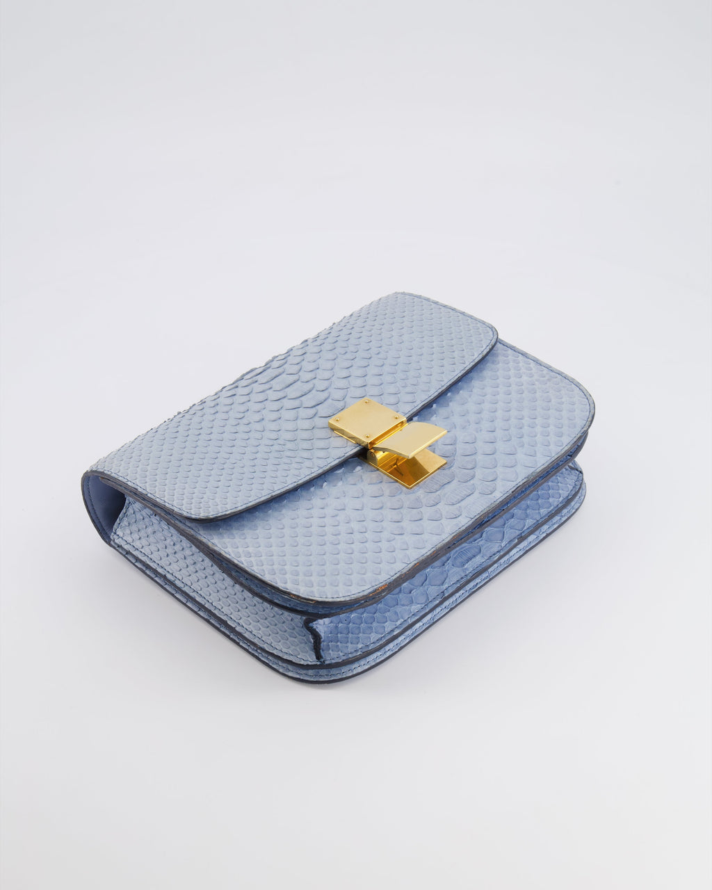Céline Baby Blue Medium Box Shoulder Bag in Python Leather with Gold Hardware