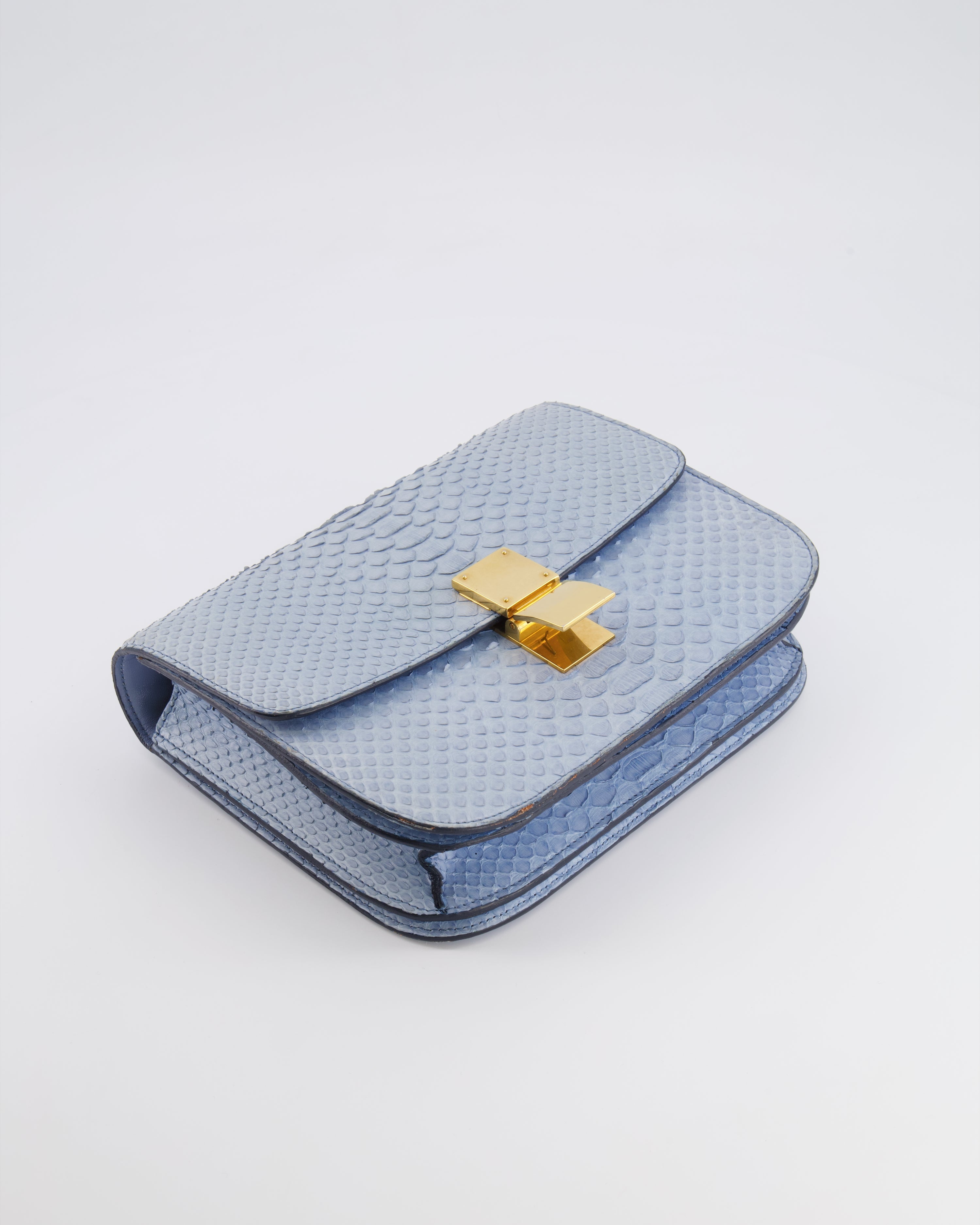 Céline Baby Blue Medium Box Shoulder Bag in Python Leather with Gold Hardware
