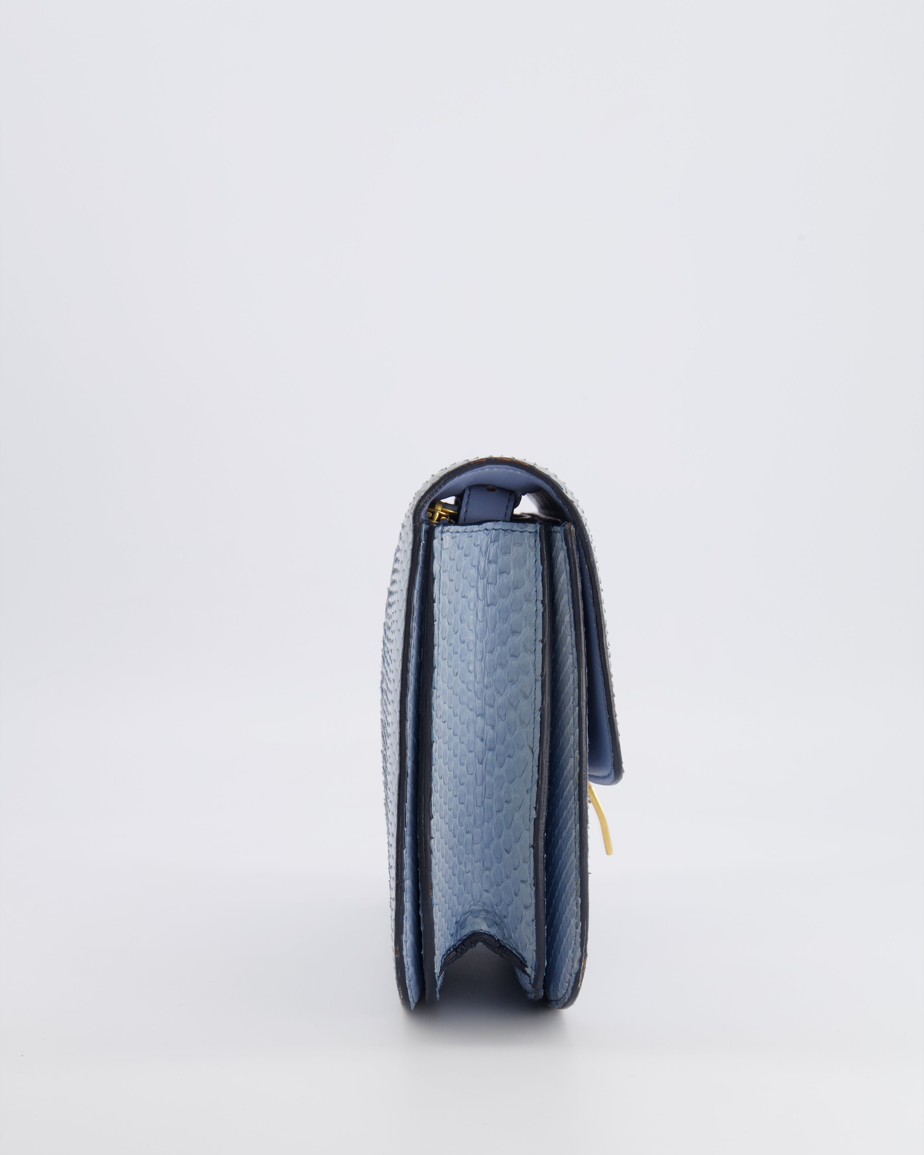 Céline Baby Blue Medium Box Shoulder Bag in Python Leather with Gold Hardware