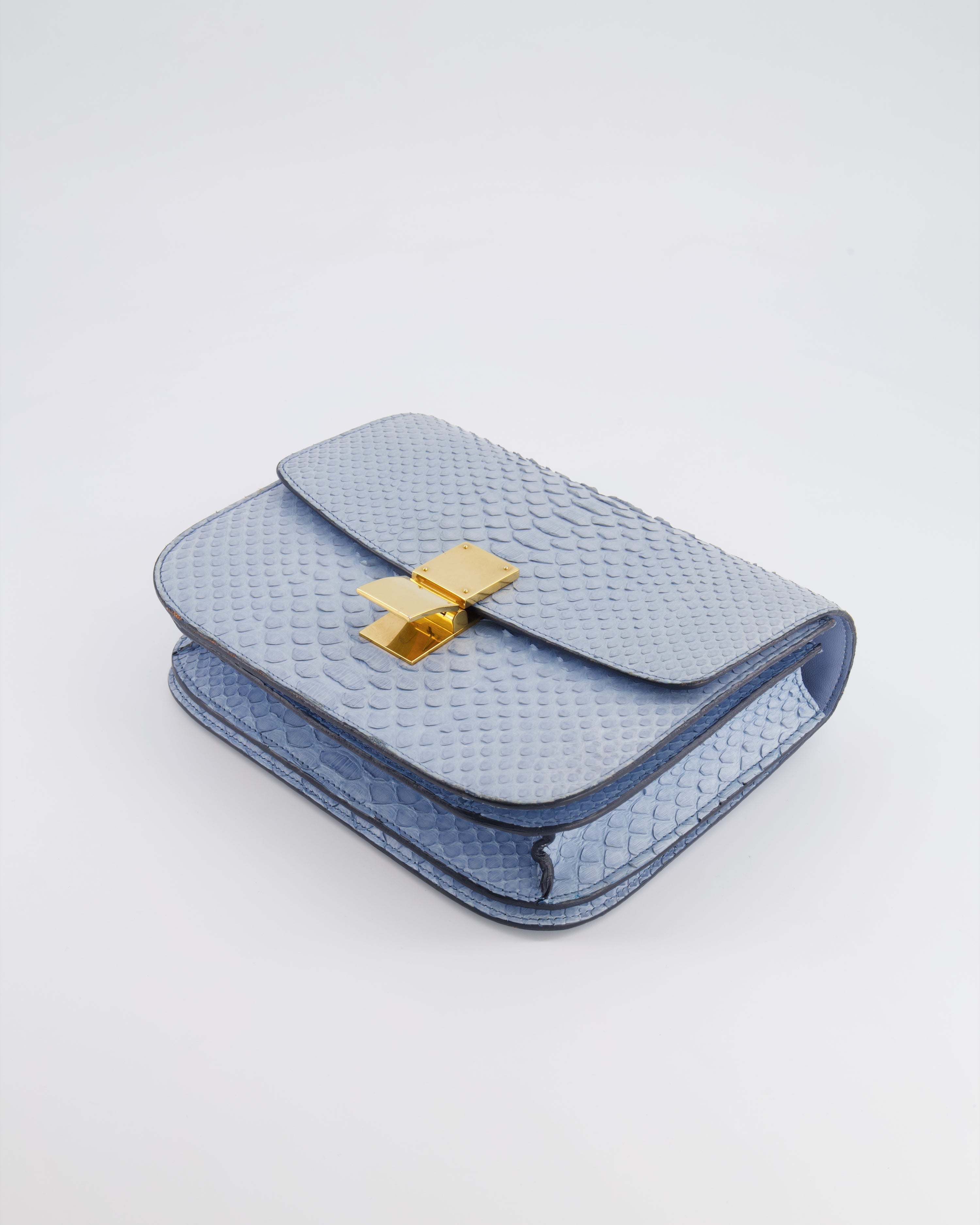 Céline Baby Blue Medium Box Shoulder Bag in Python Leather with Gold Hardware