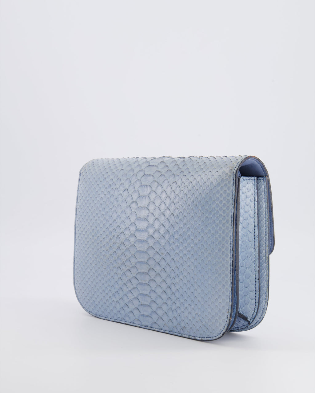 Céline Baby Blue Medium Box Shoulder Bag in Python Leather with Gold Hardware