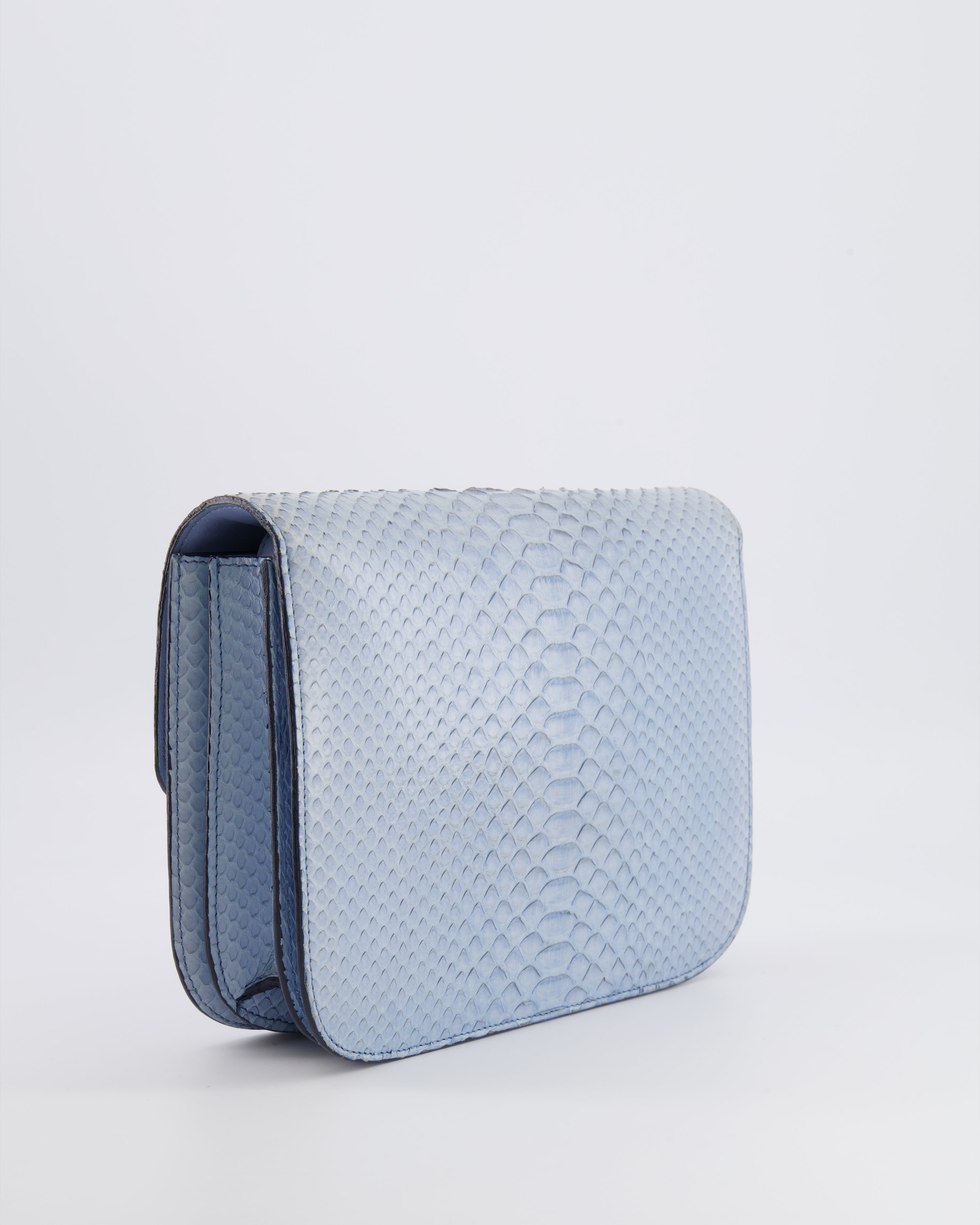 Céline Baby Blue Medium Box Shoulder Bag in Python Leather with Gold Hardware