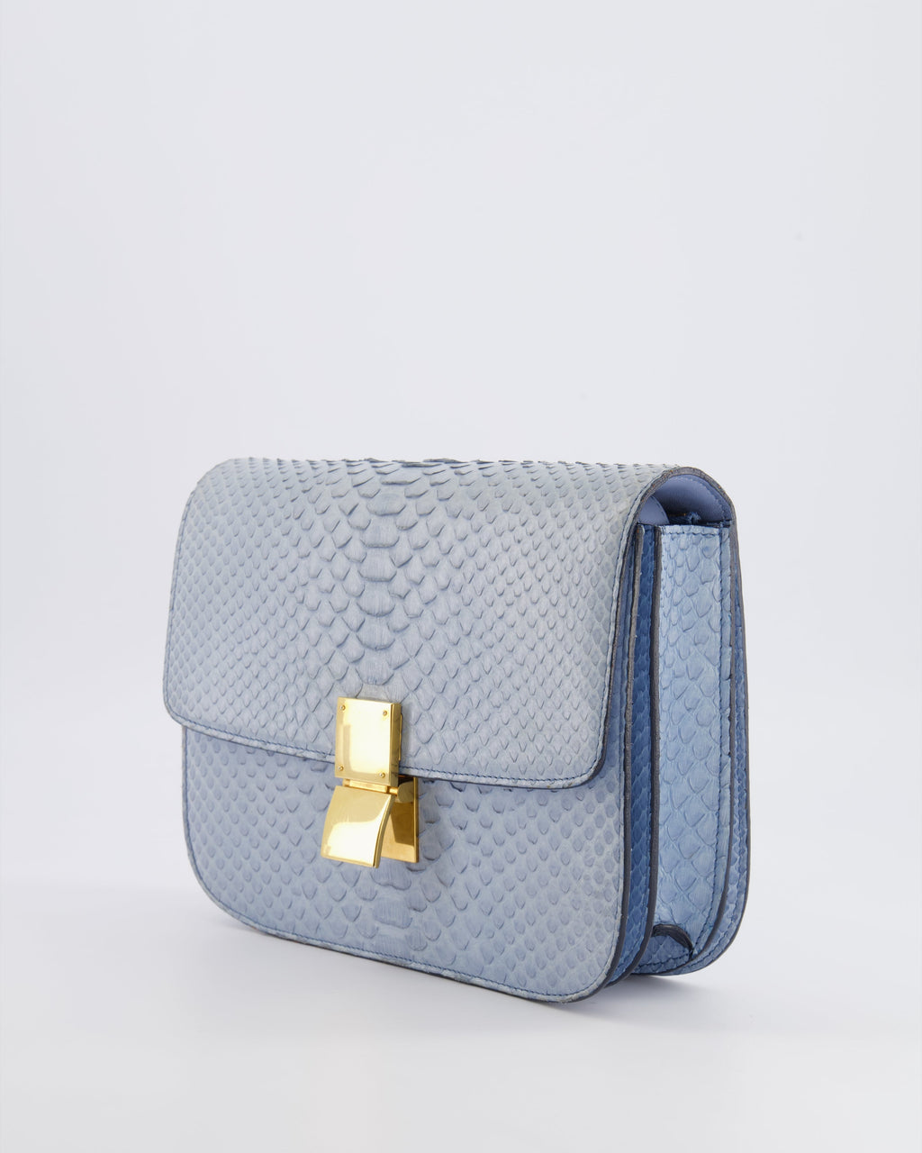 Céline Baby Blue Medium Box Shoulder Bag in Python Leather with Gold Hardware