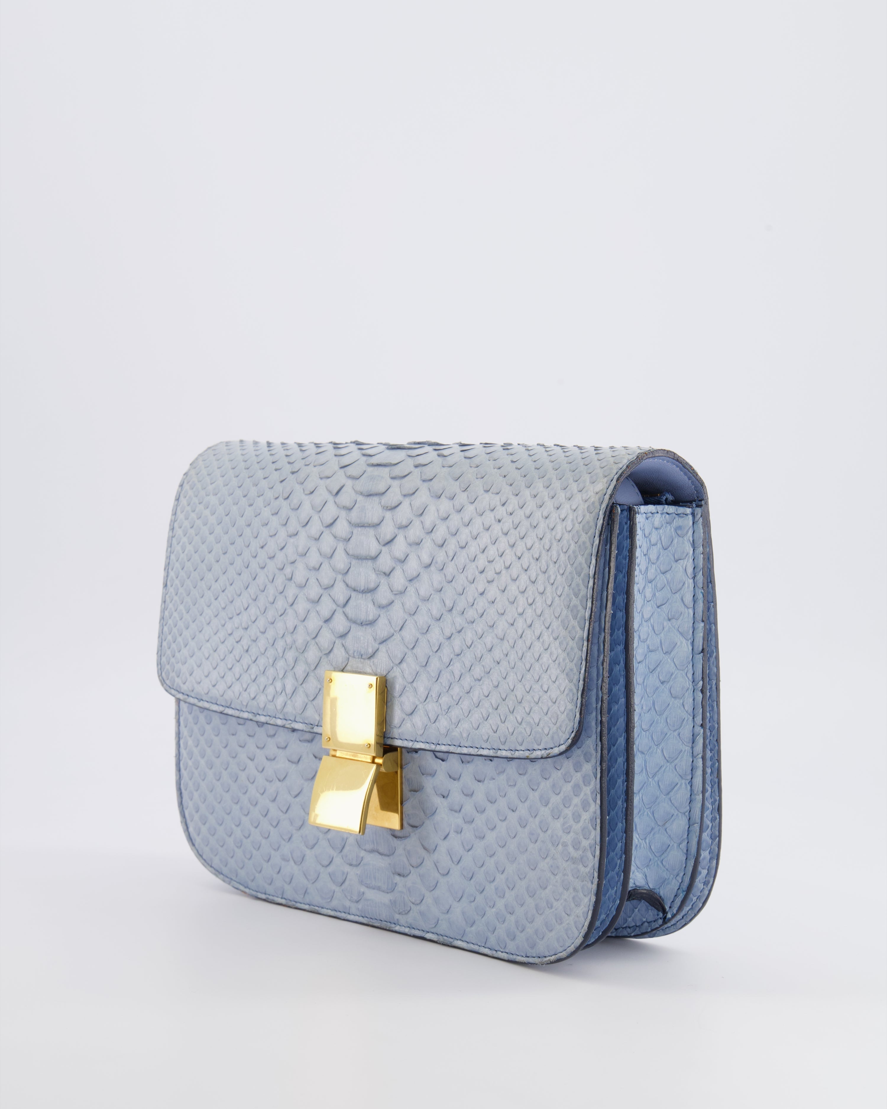 Céline Baby Blue Medium Box Shoulder Bag in Python Leather with Gold Hardware